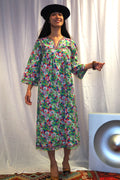 70's ALHADEFF BOUTIQUE Floral Smock Dress Green