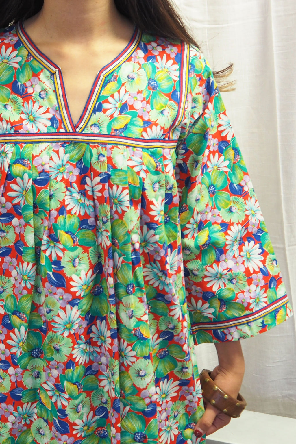 70's ALHADEFF BOUTIQUE Floral Smock Dress Green