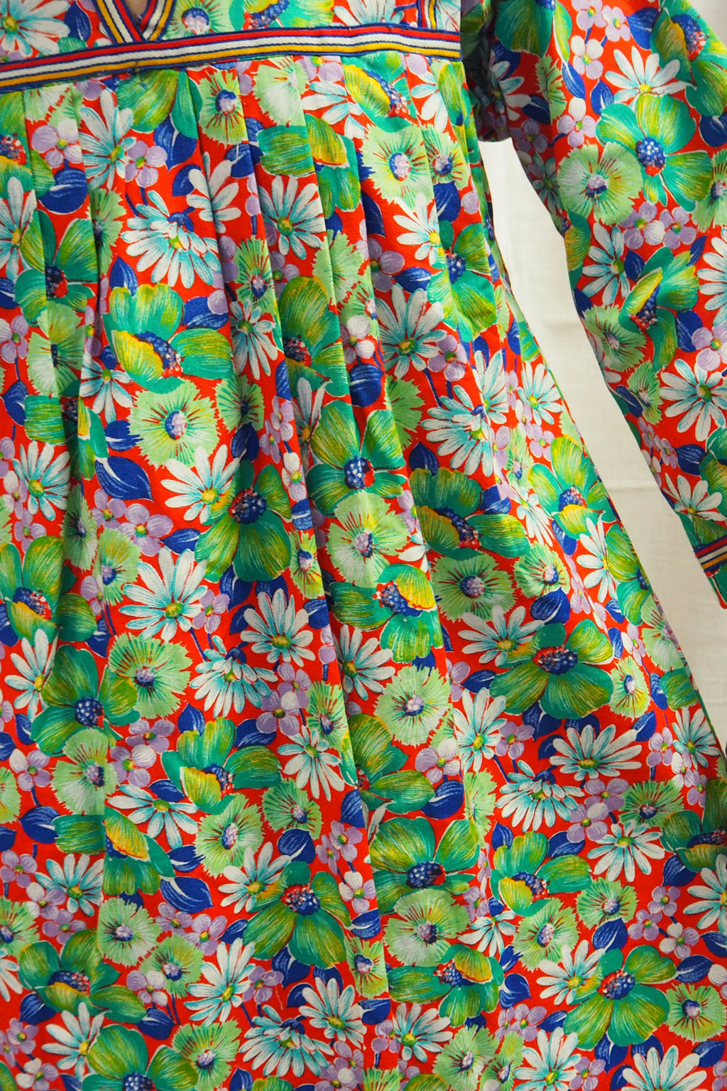 70's ALHADEFF BOUTIQUE Floral Smock Dress Green