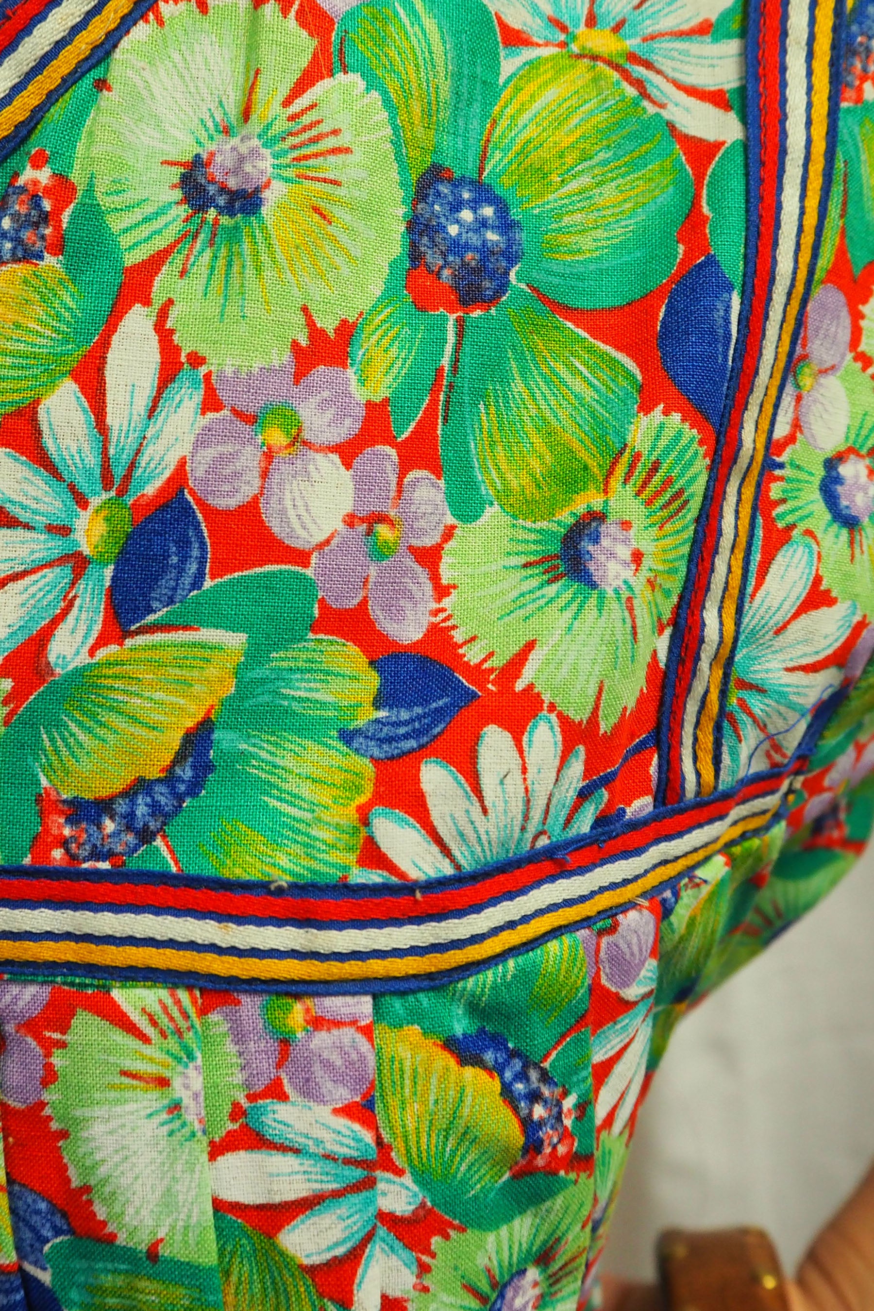 70's ALHADEFF BOUTIQUE Floral Smock Dress Green
