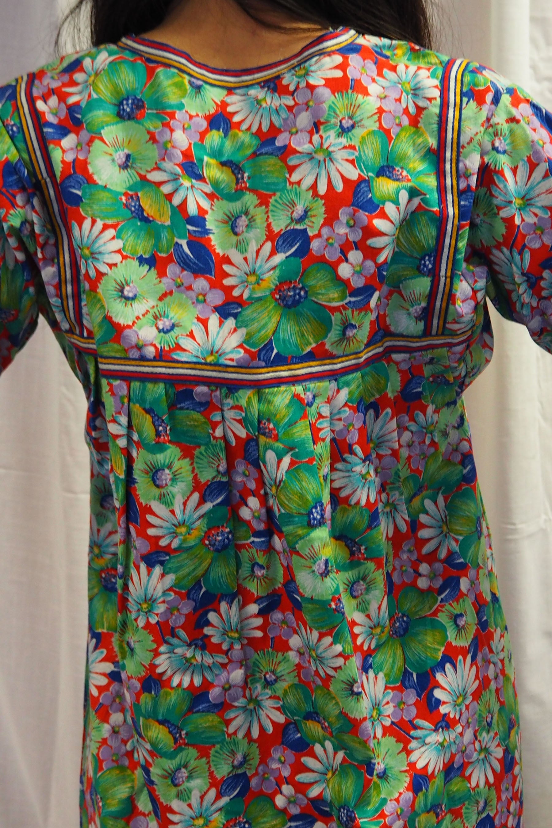 70's ALHADEFF BOUTIQUE Floral Smock Dress Green