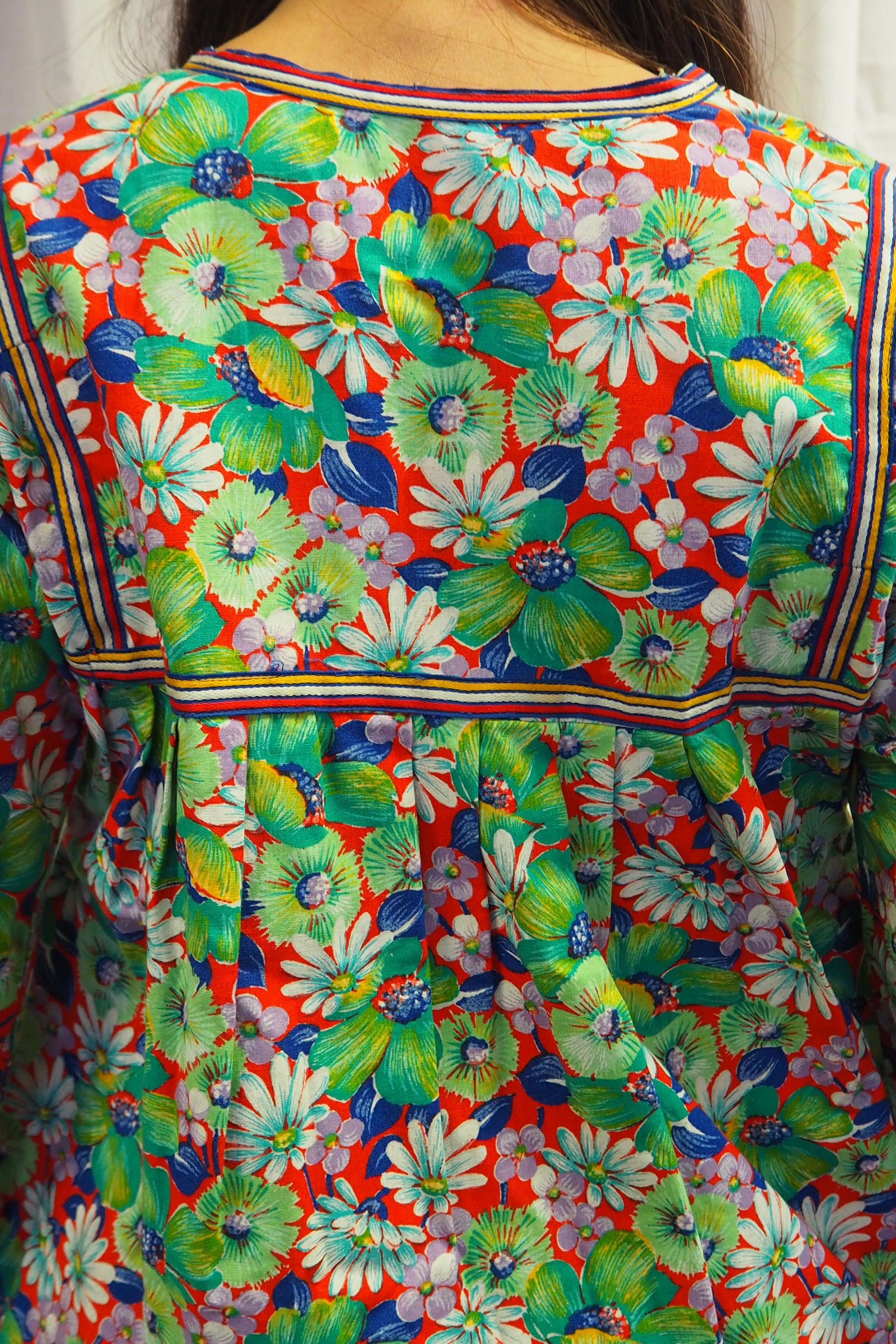 70's ALHADEFF BOUTIQUE Floral Smock Dress Green