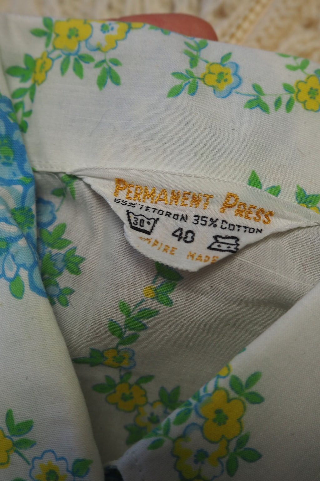 70's PERMANENT PRESS Floral Blouse White