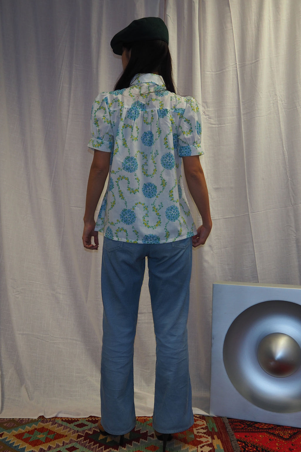 70's PERMANENT PRESS Floral Blouse White