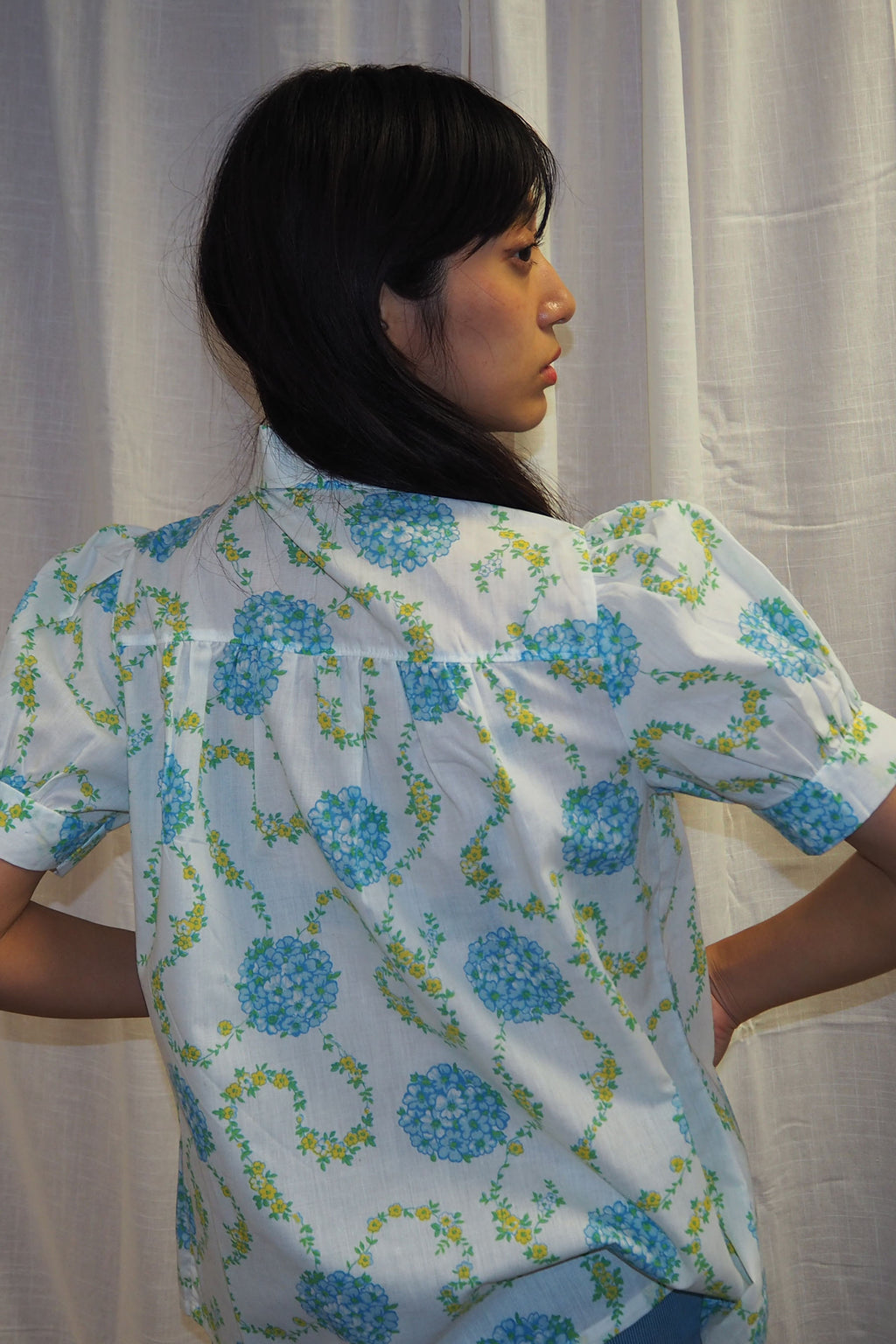 70's PERMANENT PRESS Floral Blouse White