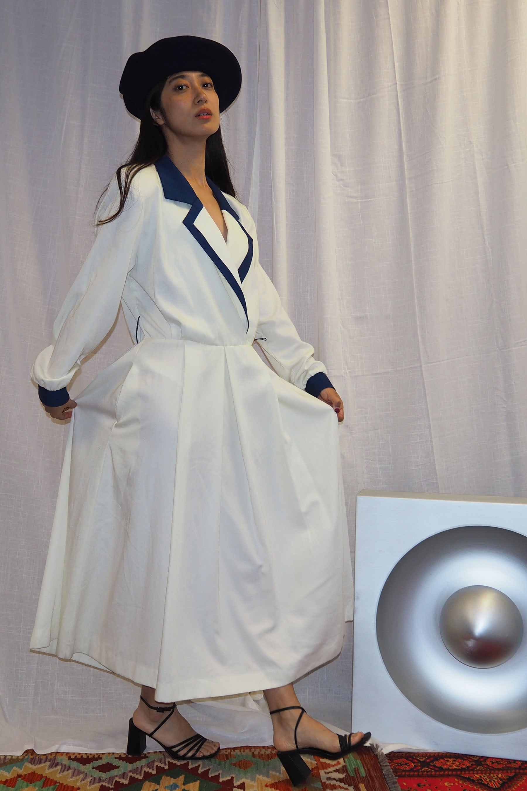 80's AROUND TOWN Dress Off White/Navy