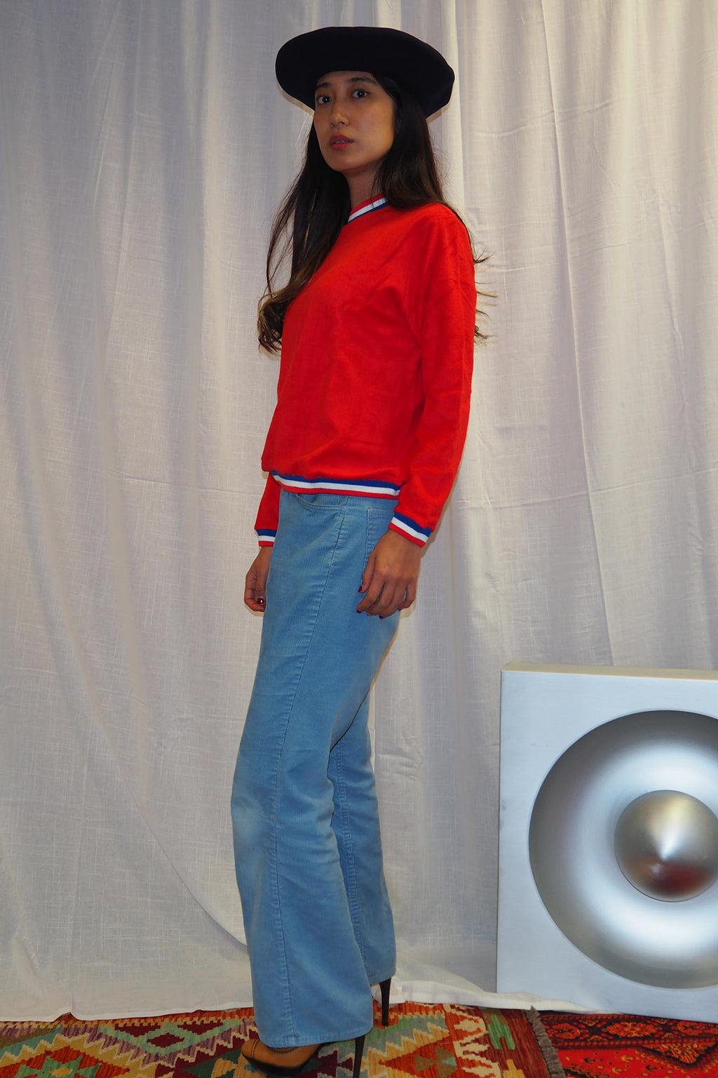 70's Red Pile Fabric Top Made in France Deadstock