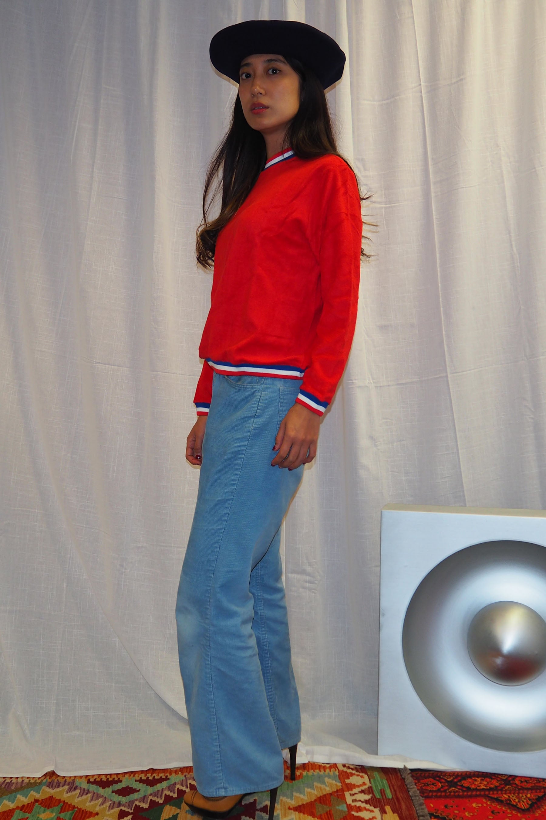 70's Red Pile Fabric Top Made in France Deadstock