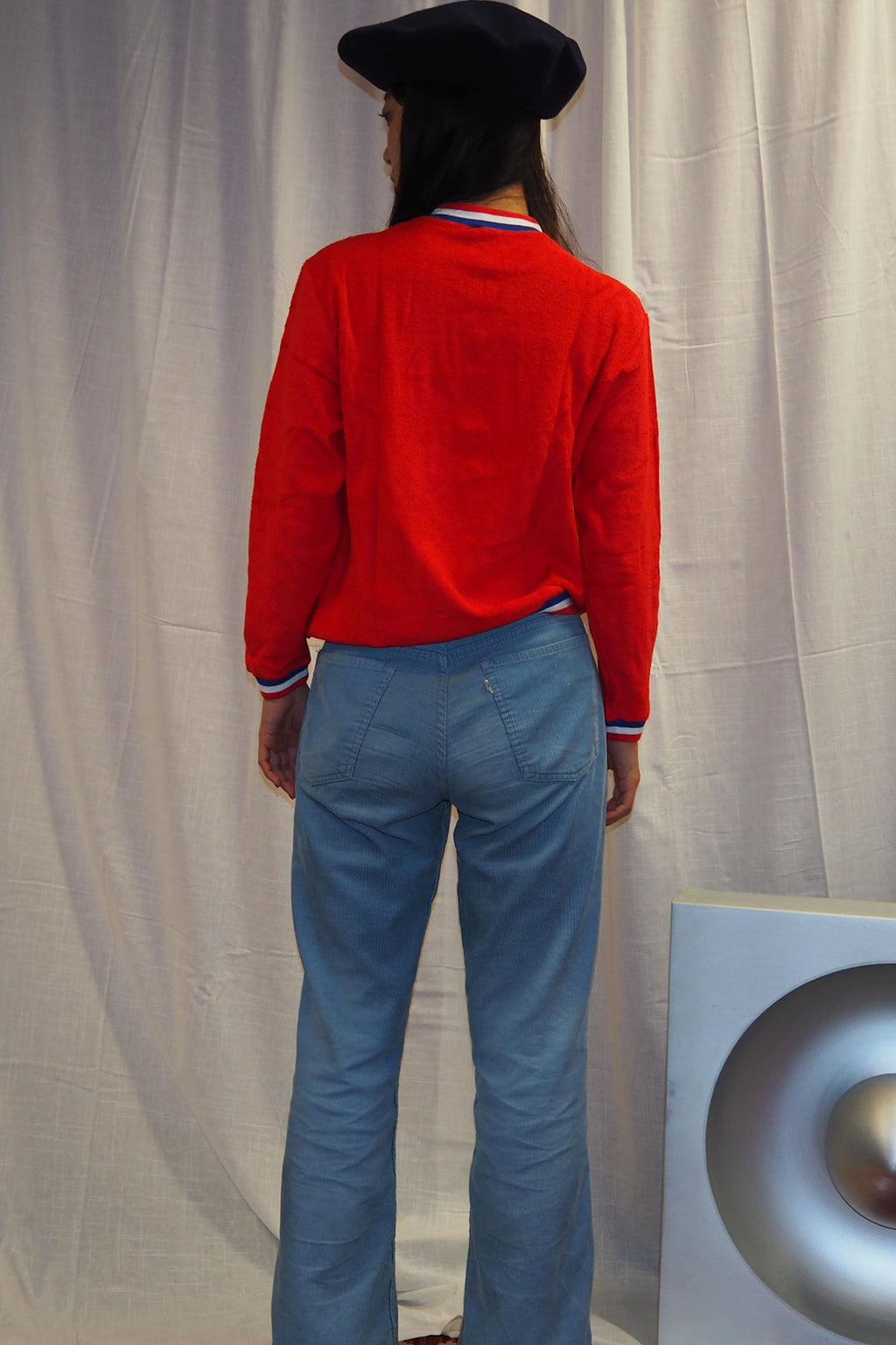 70's Red Pile Fabric Top Made in France Deadstock