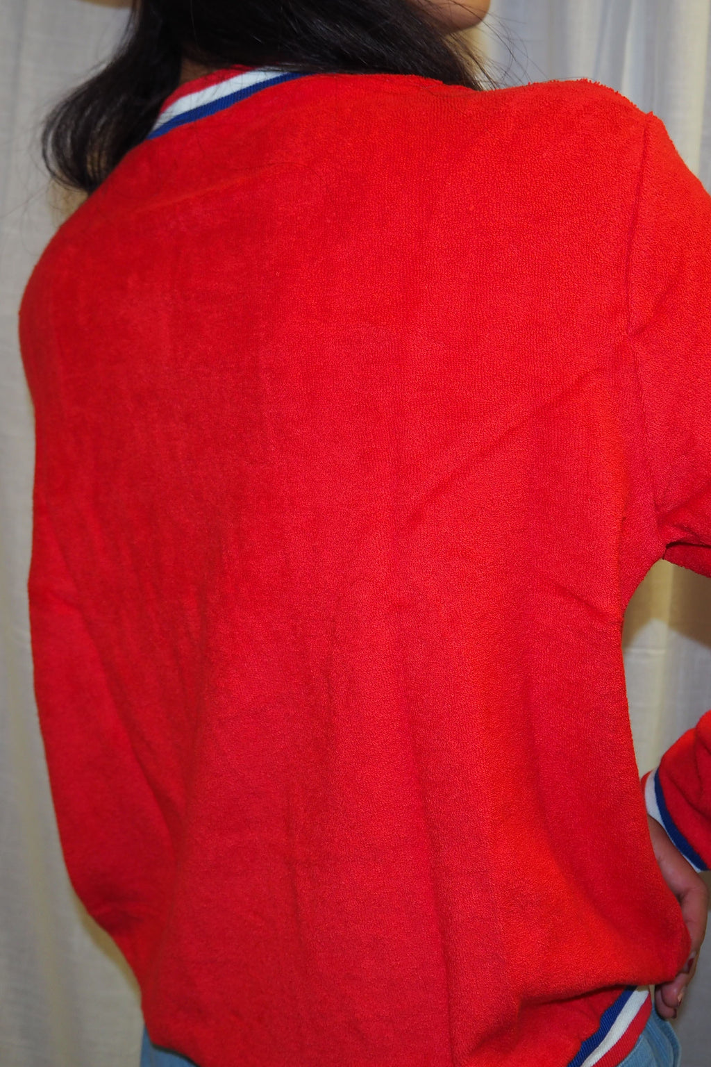 70's Red Pile Fabric Top Made in France Deadstock