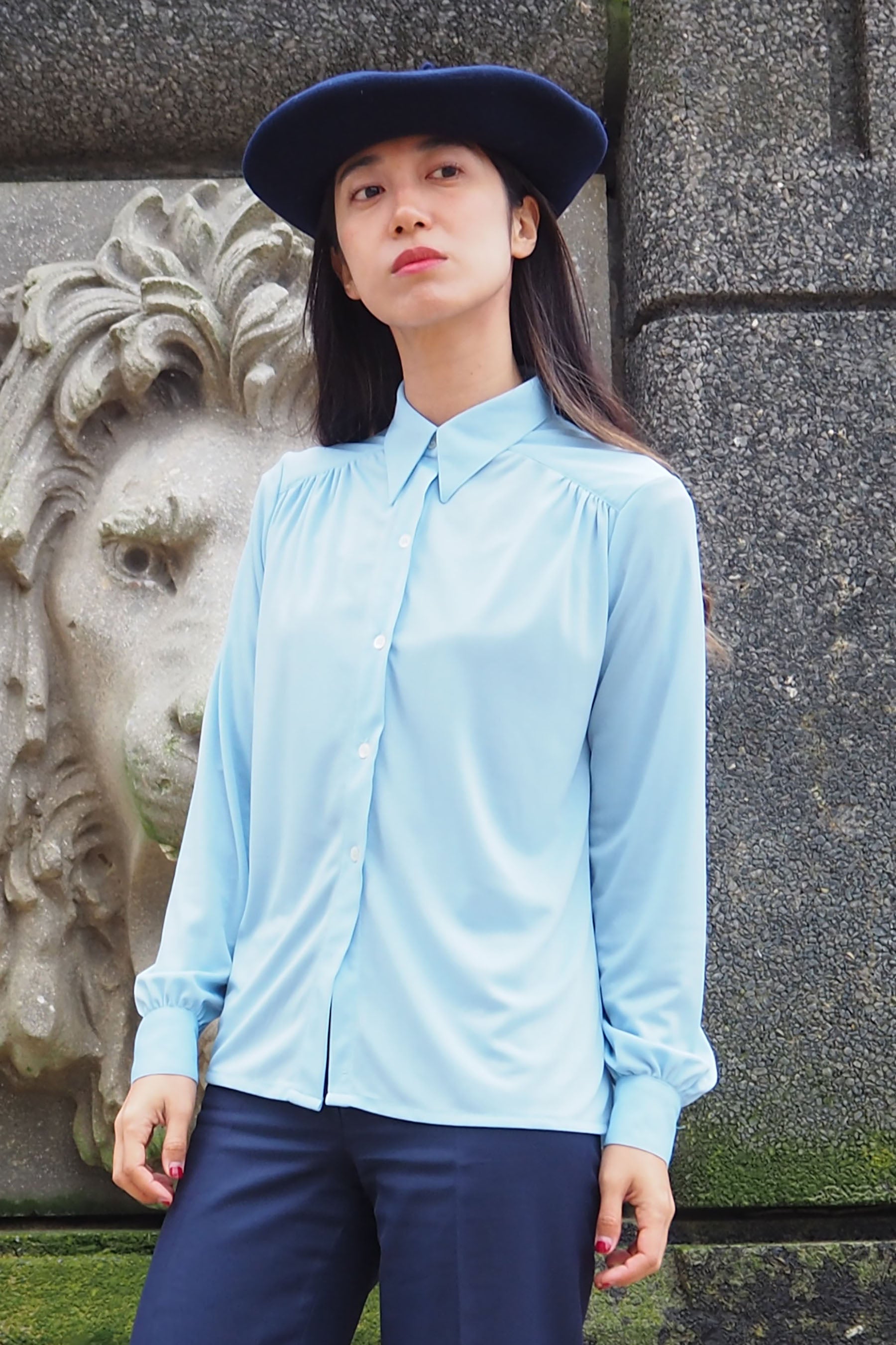 vintage 1970s Rodier of Paris shirt light blue