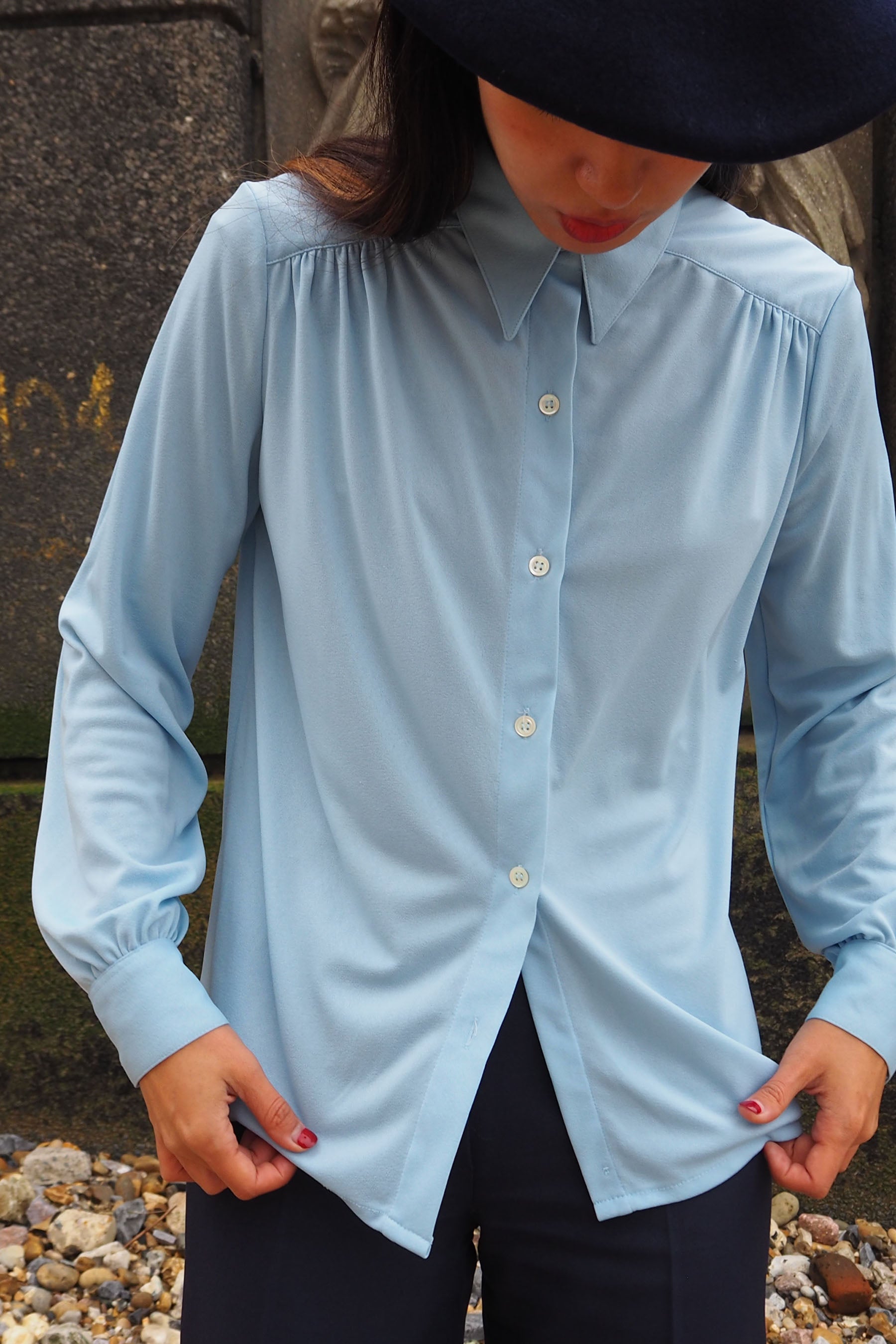 vintage 1970s Rodier of Paris shirt light blue