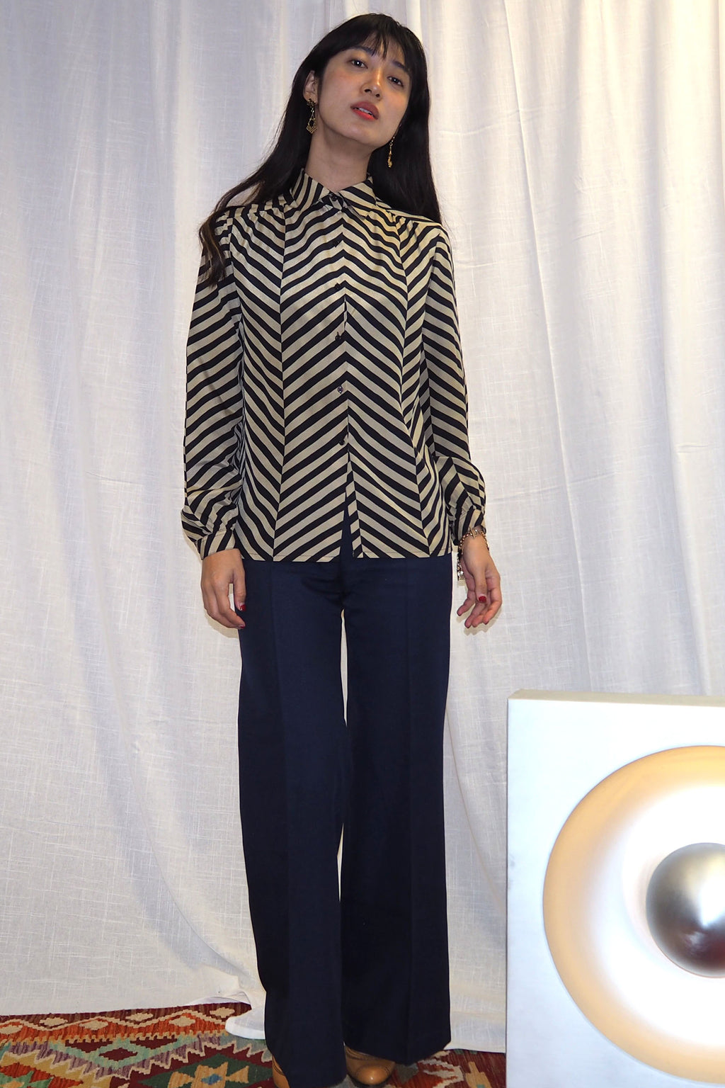 vintage 1970s Rodier of Paris sand beige and black stripedshirt