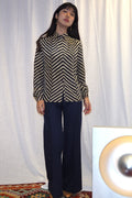 vintage 1970s Rodier of Paris sand beige and black stripedshirt
