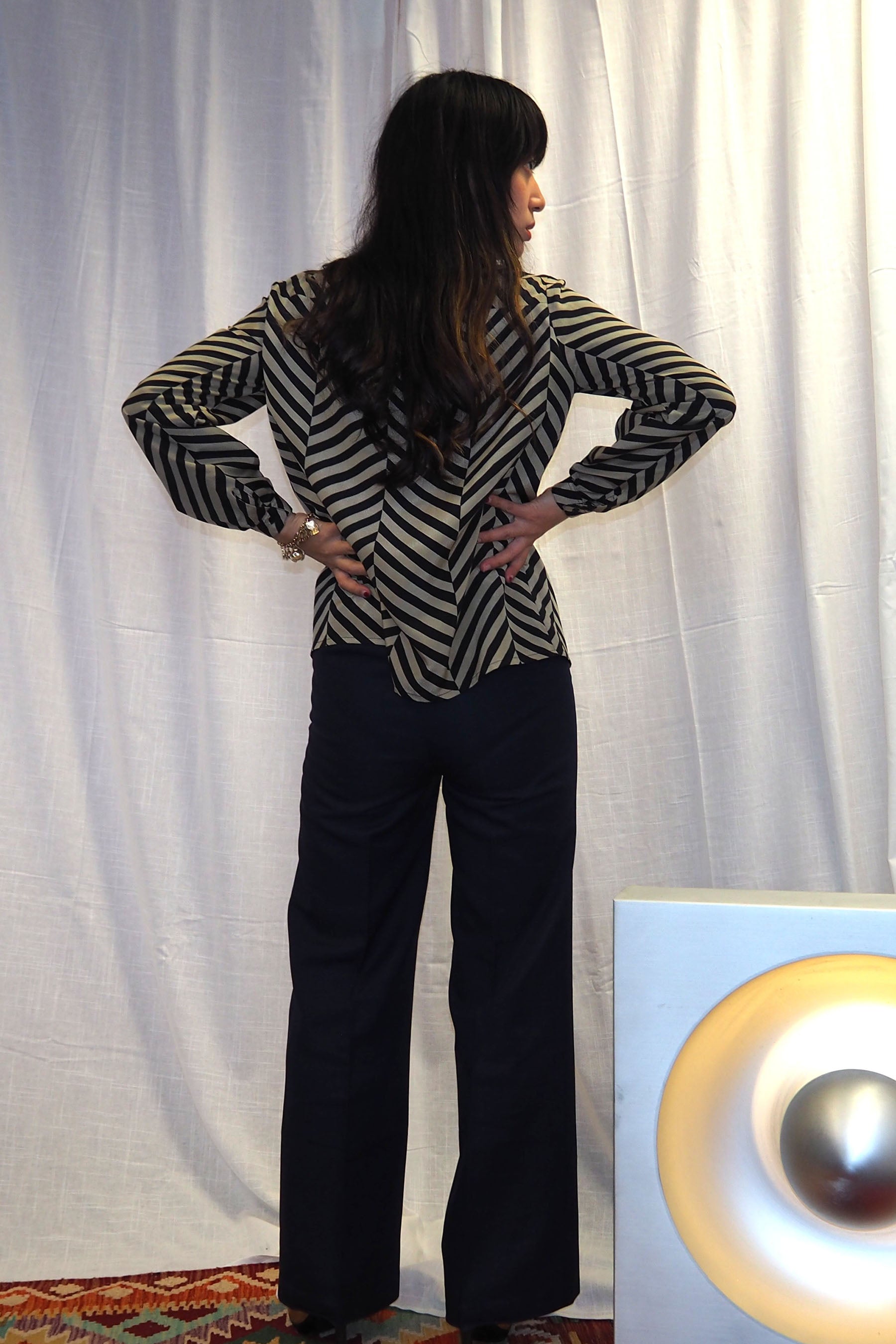 vintage 1970s Rodier of Paris sand beige and black stripedshirt