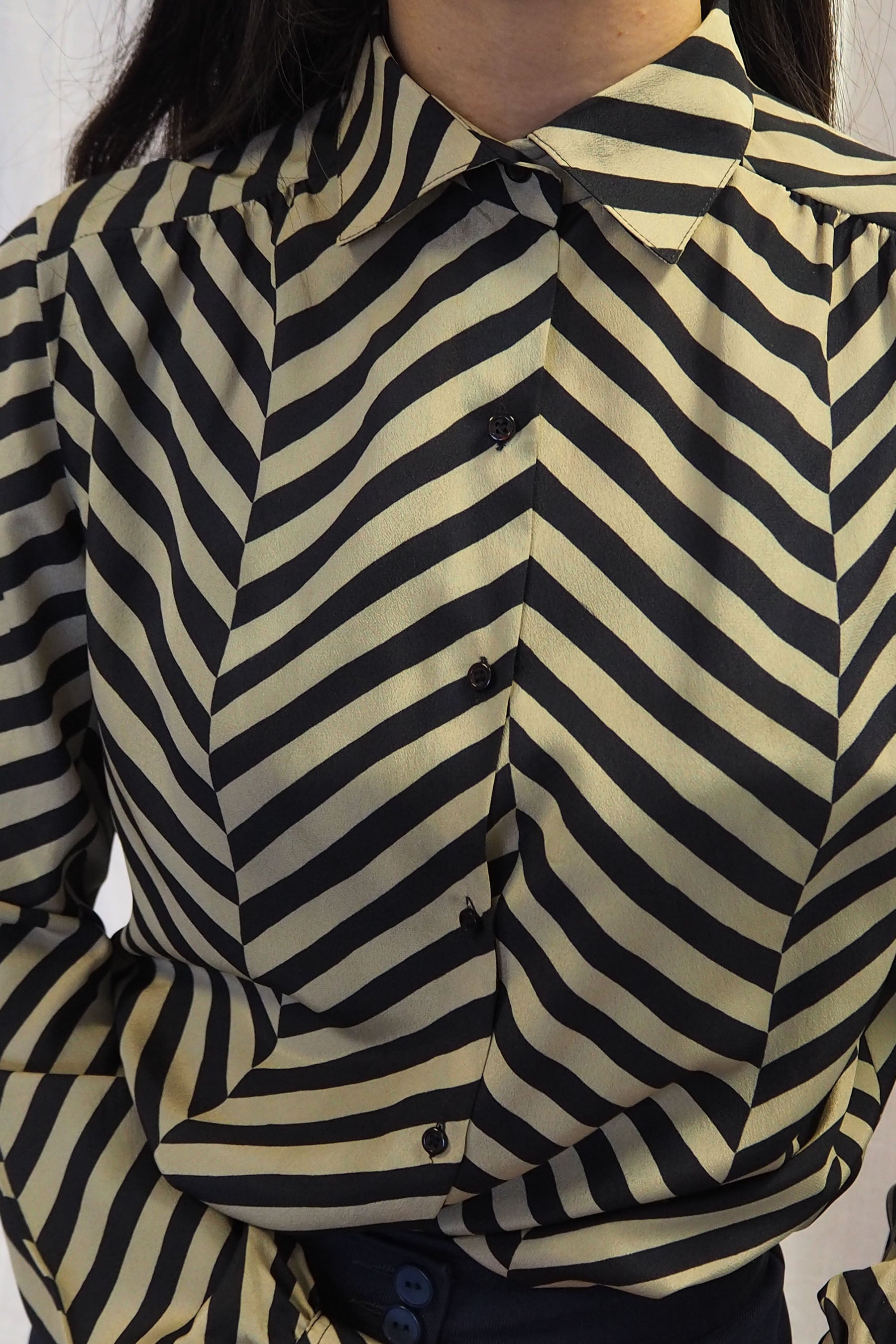 vintage 1970s Rodier of Paris sand beige and black stripedshirt