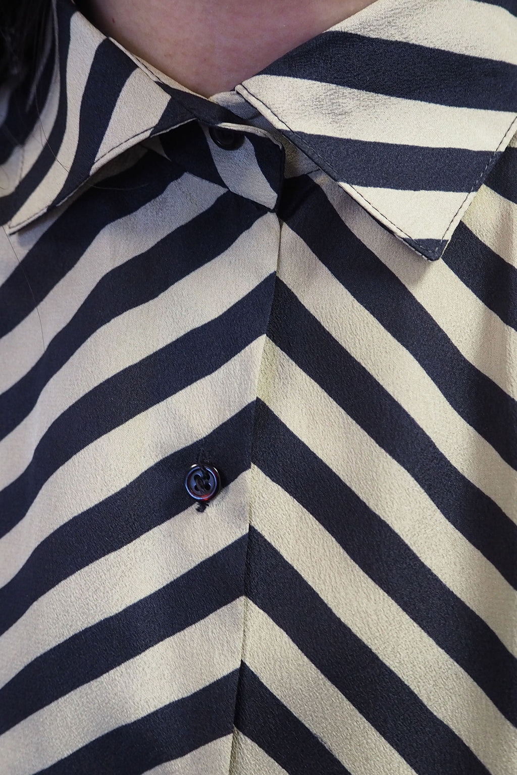 vintage 1970s Rodier of Paris sand beige and black stripedshirt