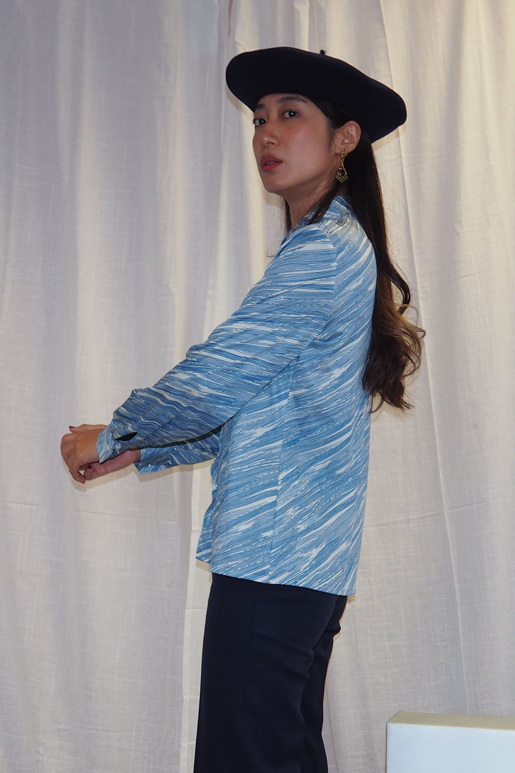vintage 1970s Rodier of Paris blue and white abstract shirt