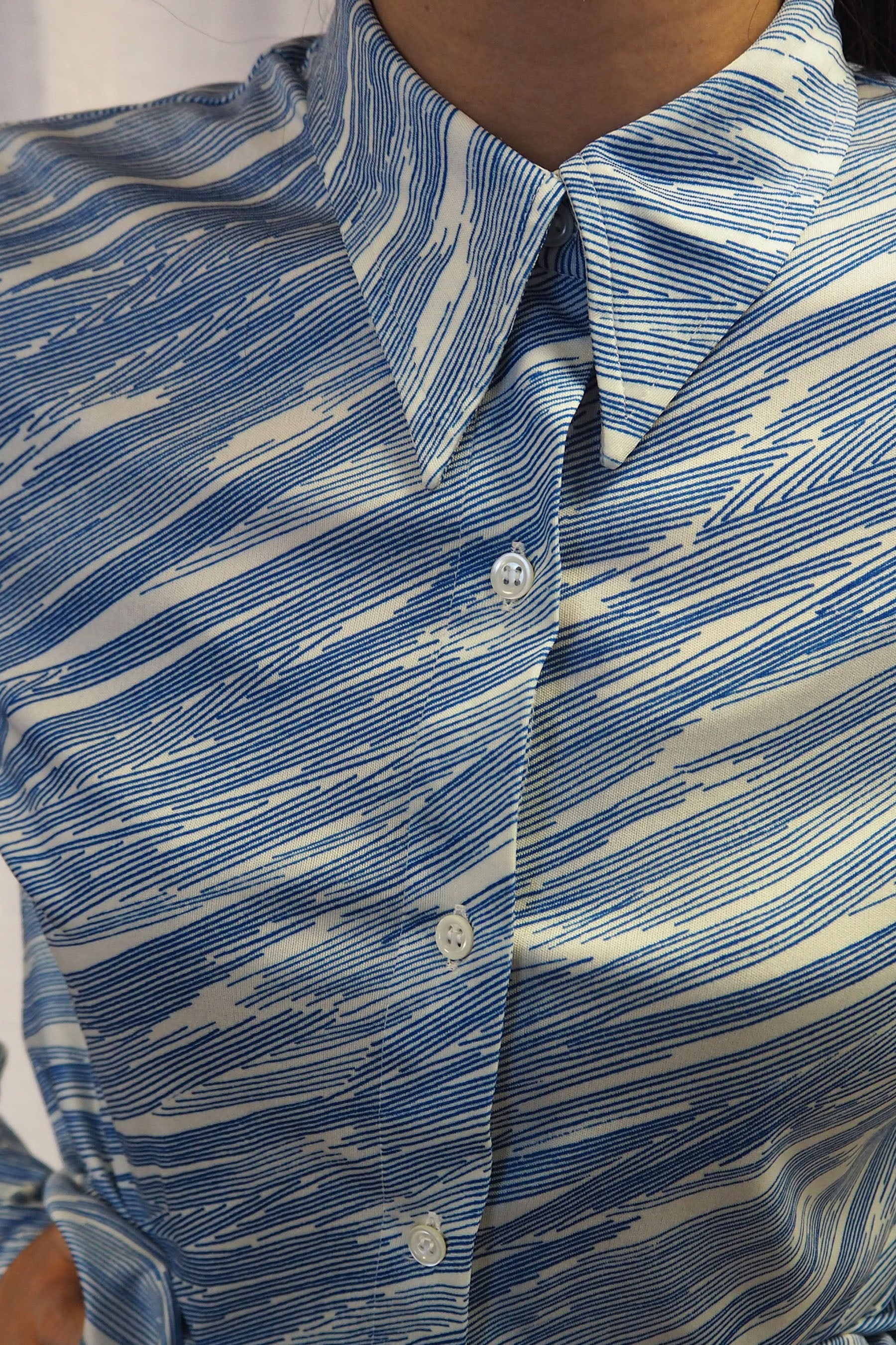 vintage 1970s Rodier of Paris blue and white abstract shirt