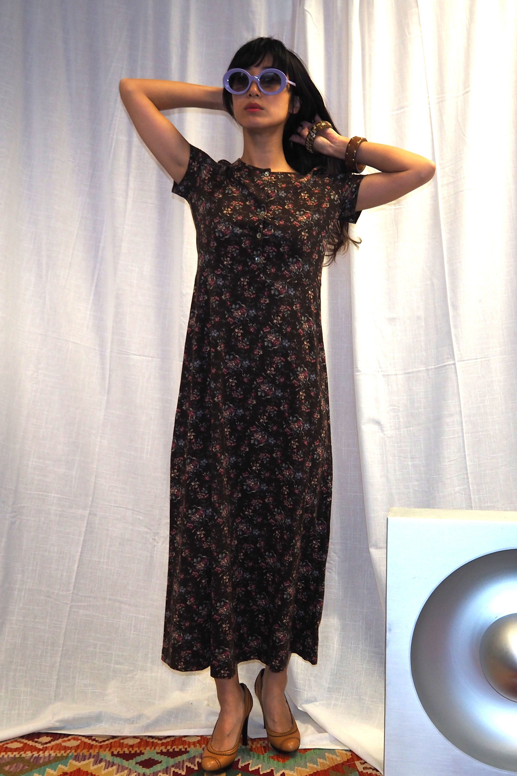 70's-80's Laura Ashley Floral Dress Brown