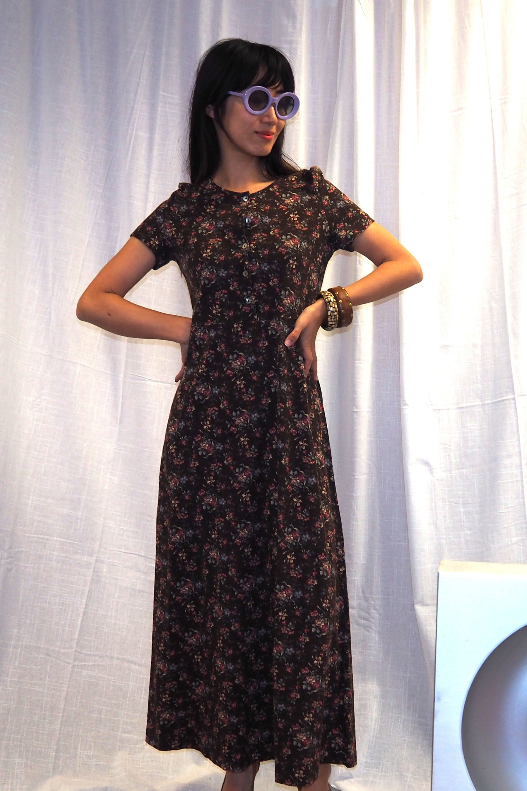 70's-80's Laura Ashley Floral Dress Brown