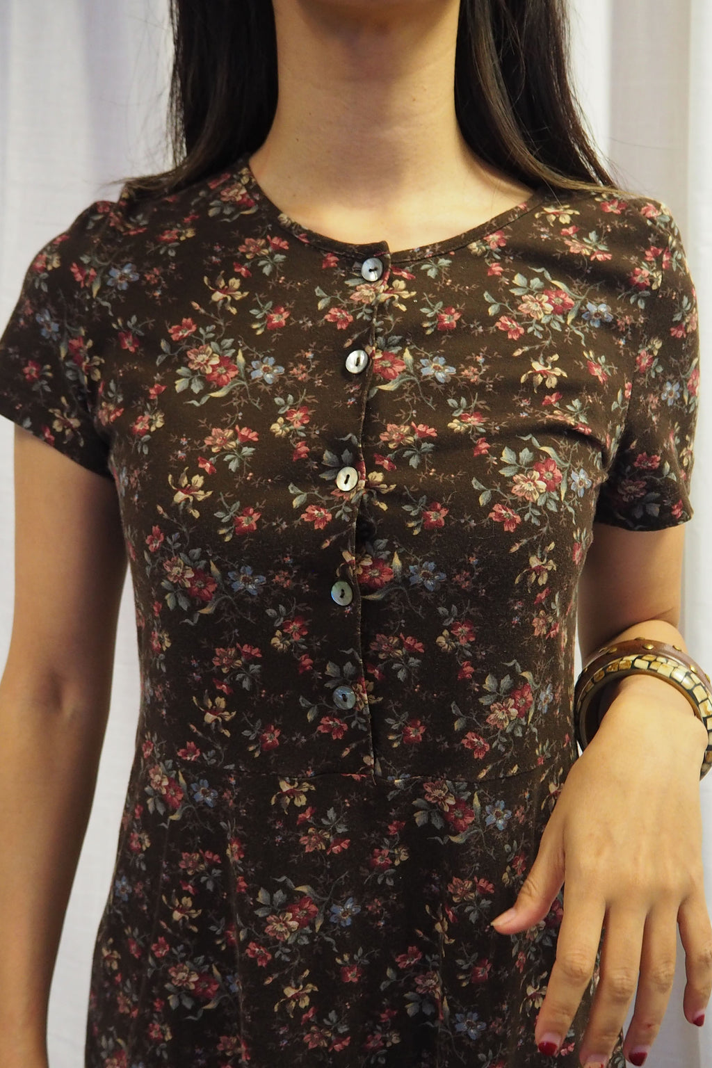 70's-80's Laura Ashley Floral Dress Brown