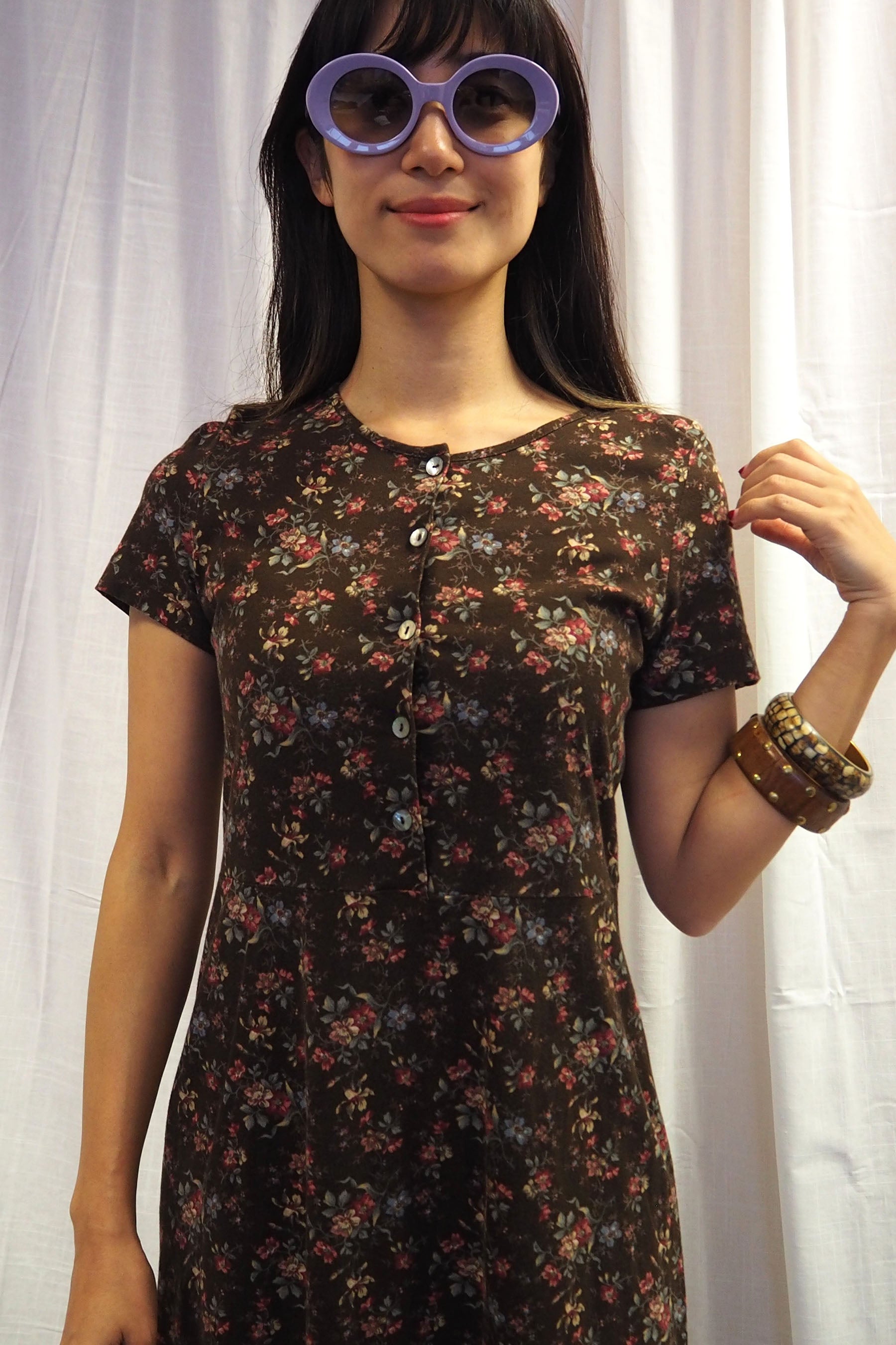 70's-80's Laura Ashley Floral Dress Brown