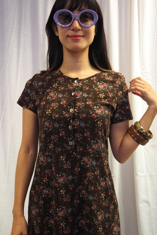 70's-80's Laura Ashley Floral Dress Brown