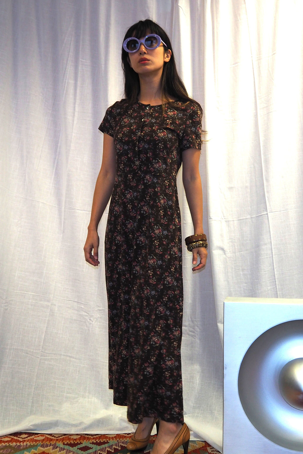 70's-80's Laura Ashley Floral Dress Brown