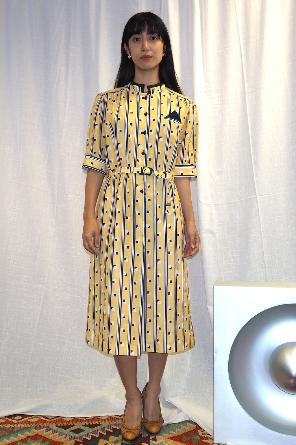 60s vintage yellow striped suit-style dress