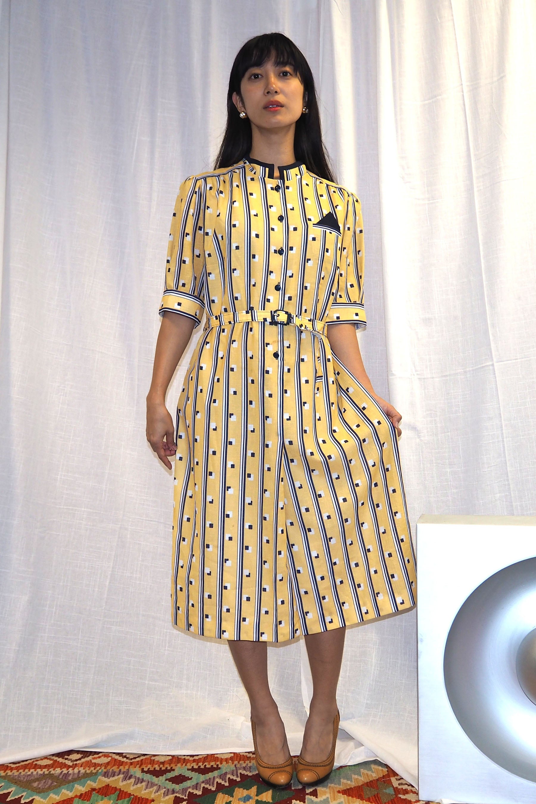 60s vintage yellow striped suit-style dress