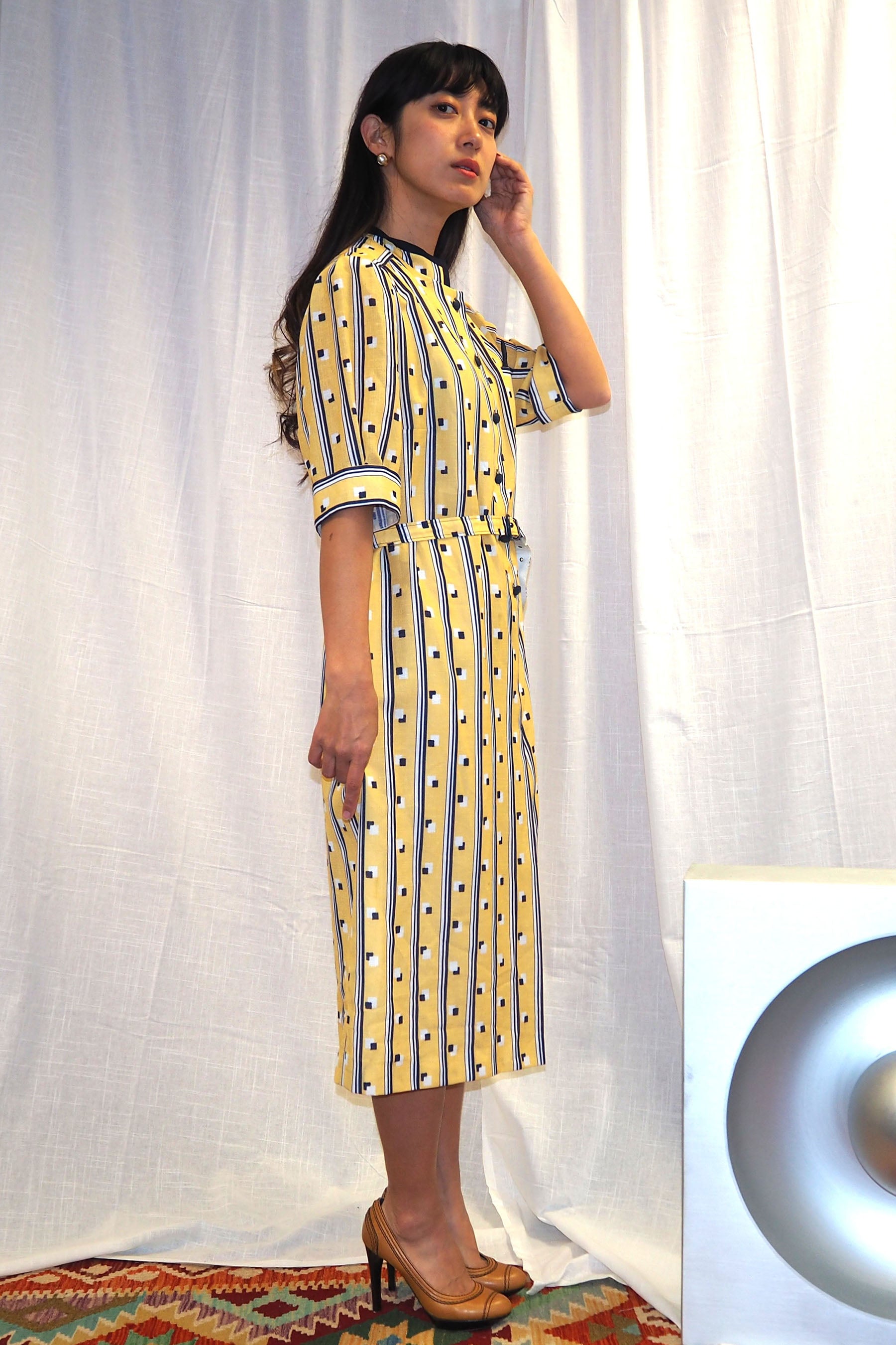 60s vintage yellow striped suit-style dress