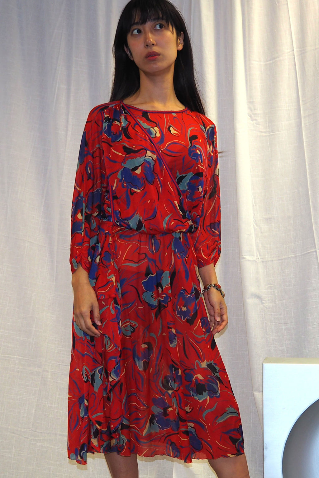 70's Virginie paris Floral Dress Red