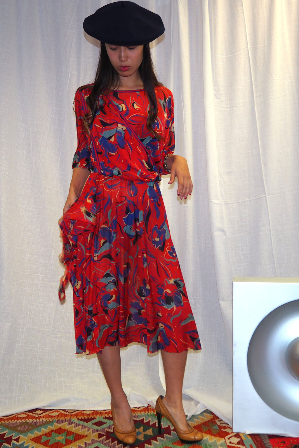 70's Virginie paris Floral Dress Red