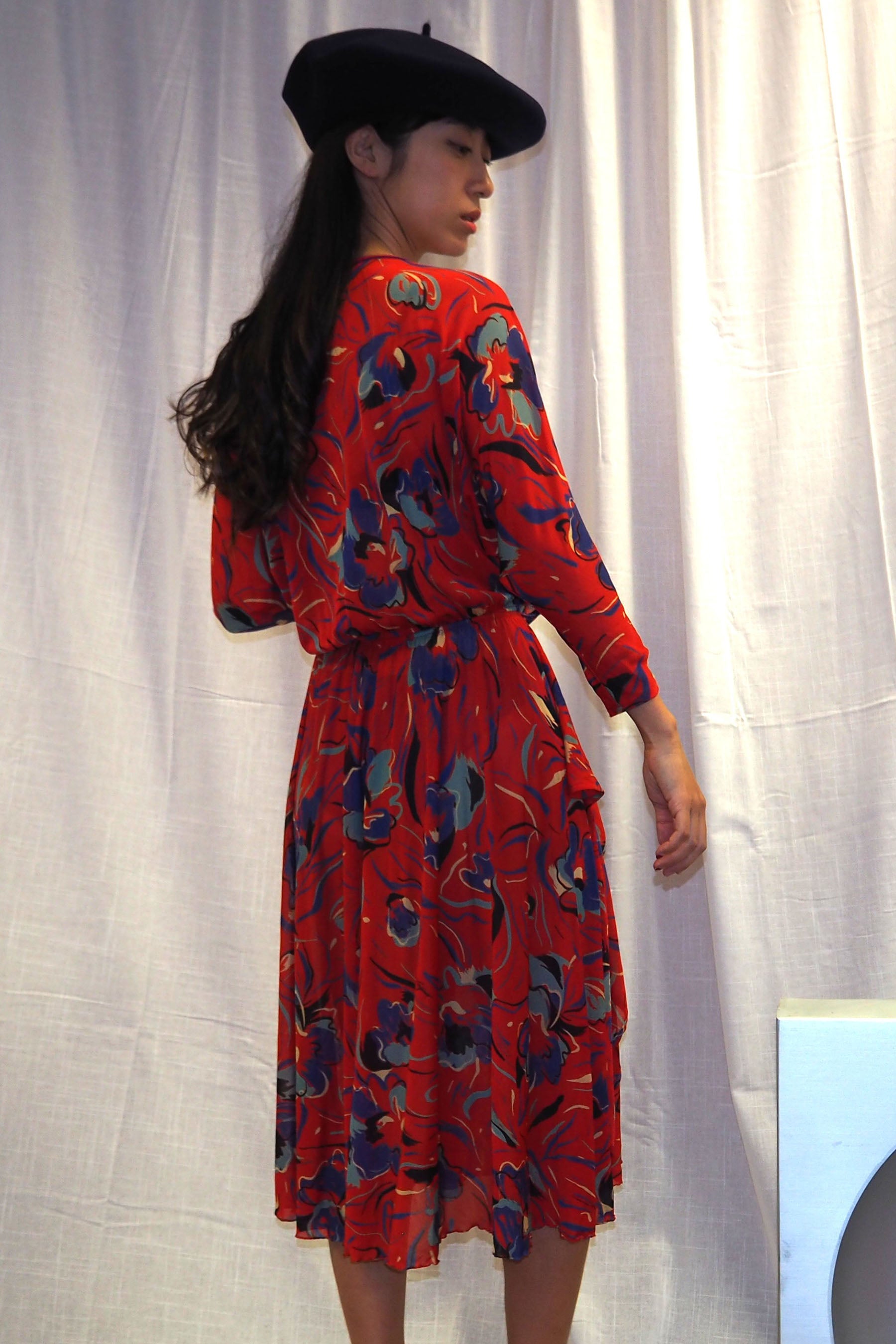 70's Virginie paris Floral Dress Red