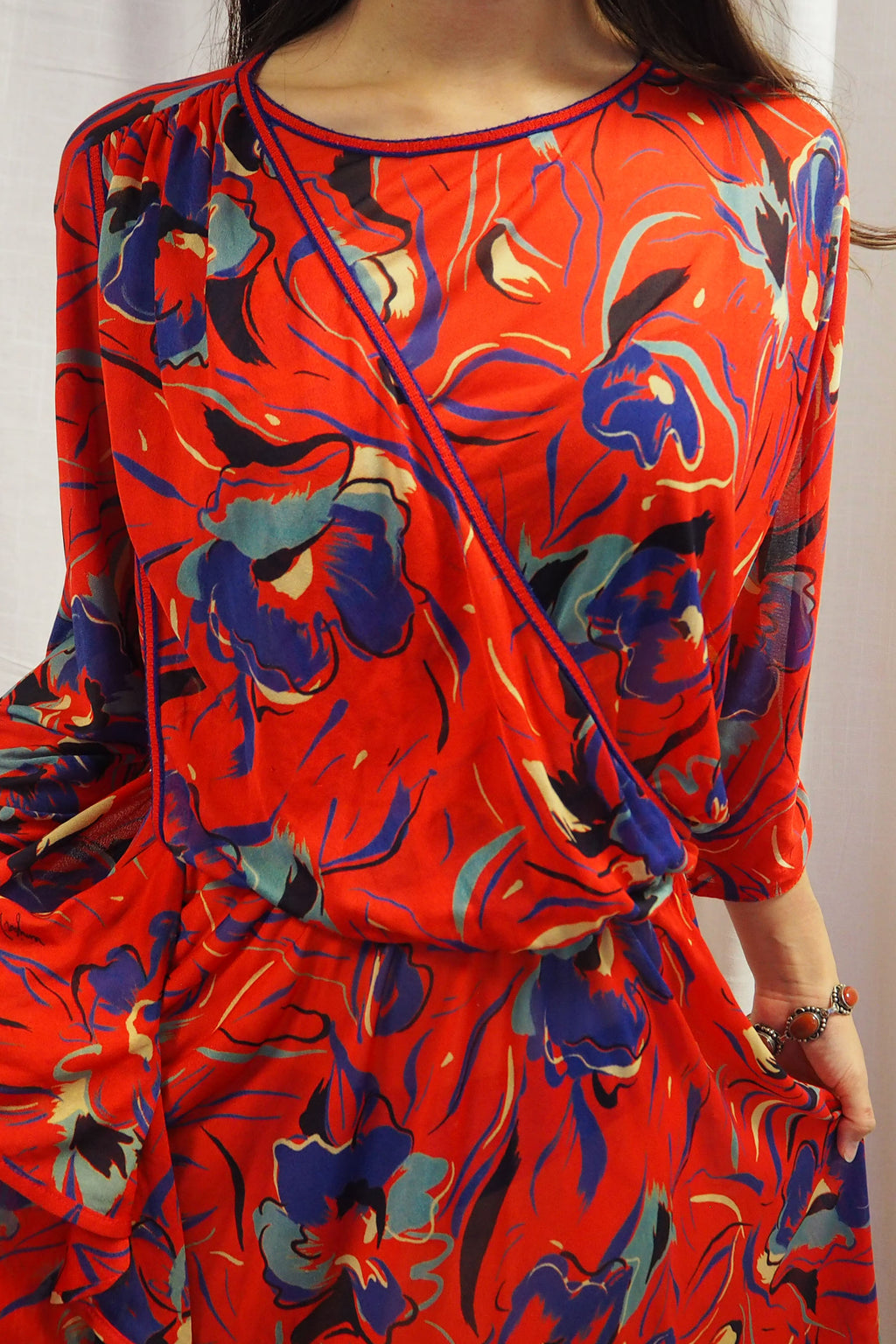 70's Virginie paris Floral Dress Red