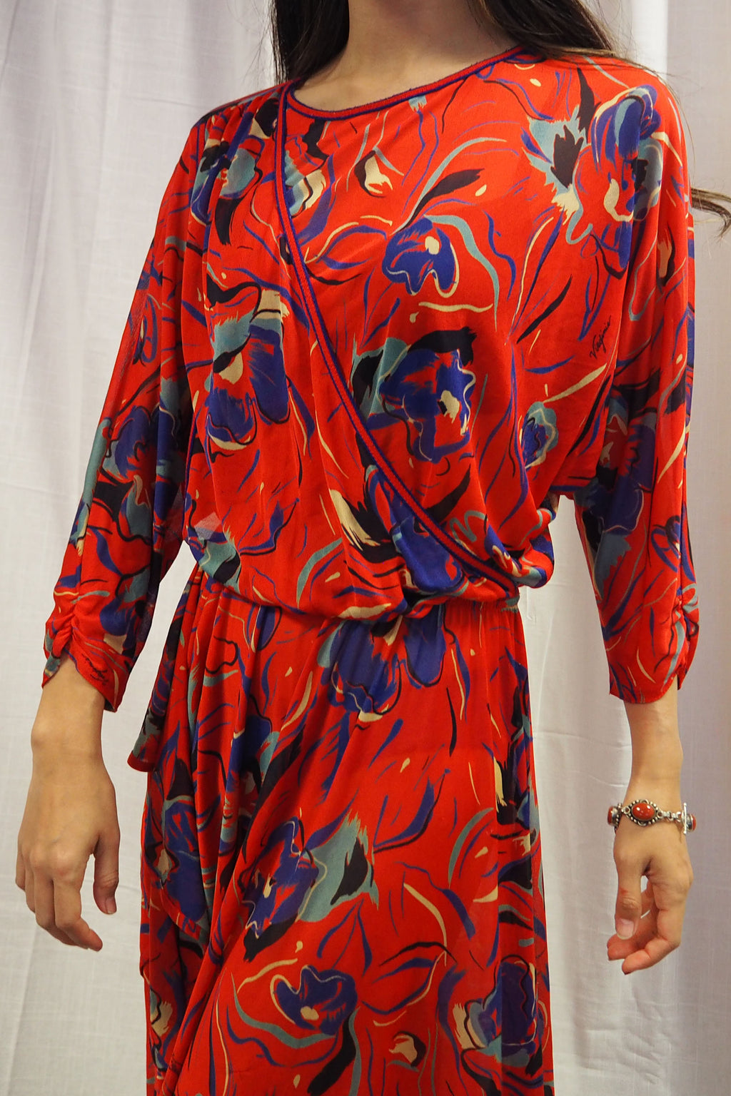 70's Virginie paris Floral Dress Red