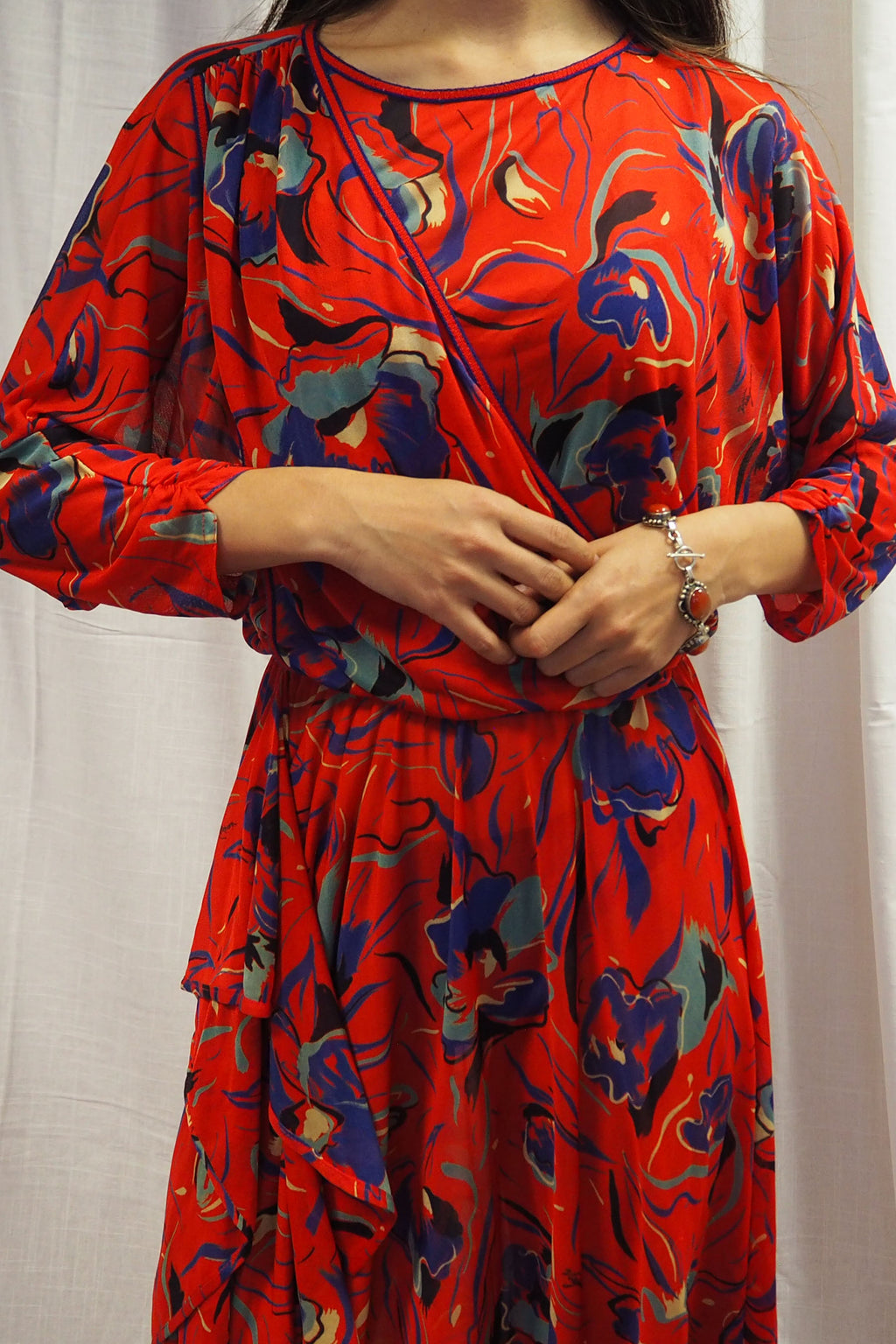 70's Virginie paris Floral Dress Red