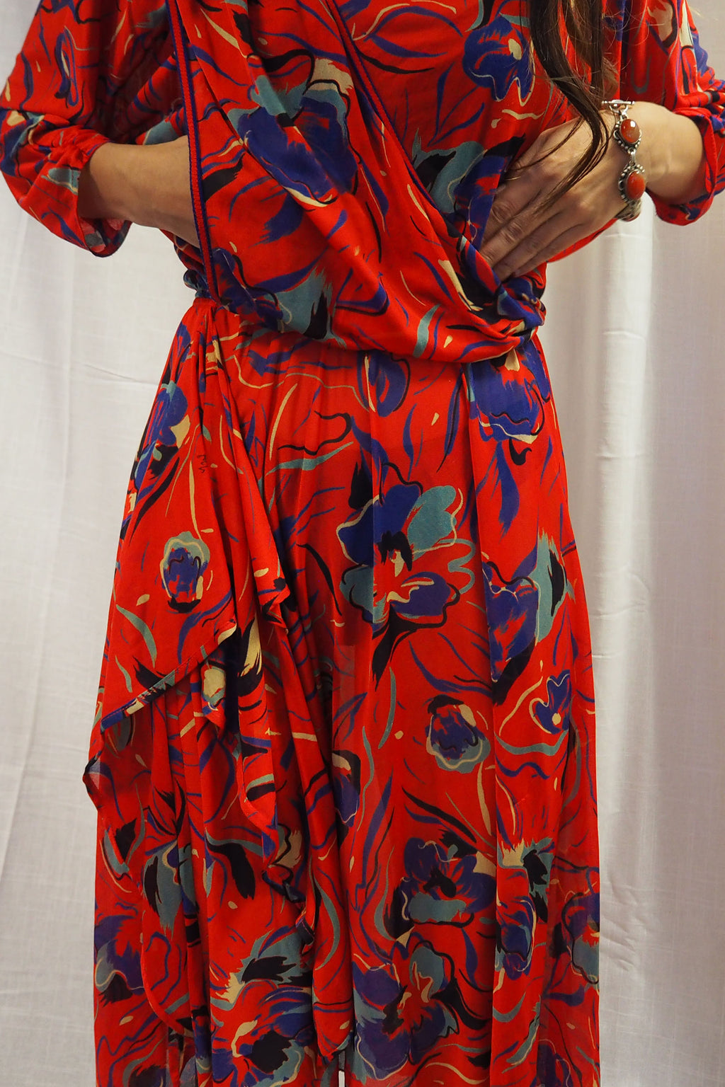 70's Virginie paris Floral Dress Red