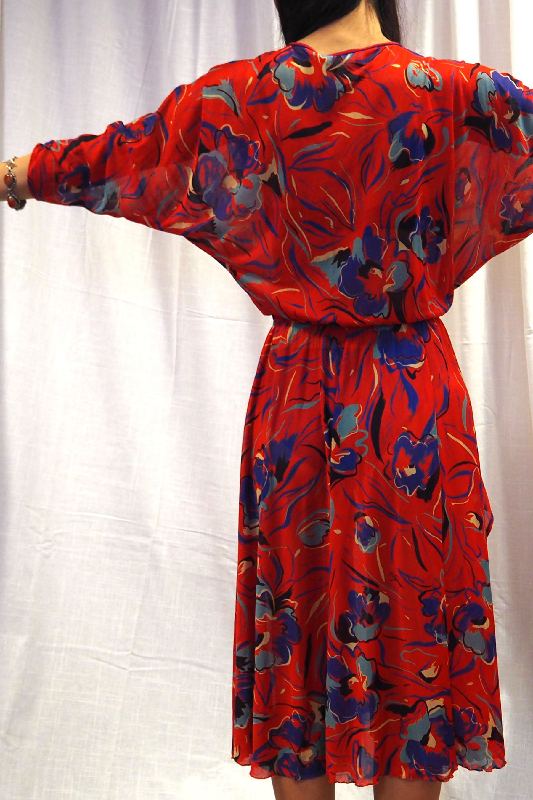 70's Virginie paris Floral Dress Red