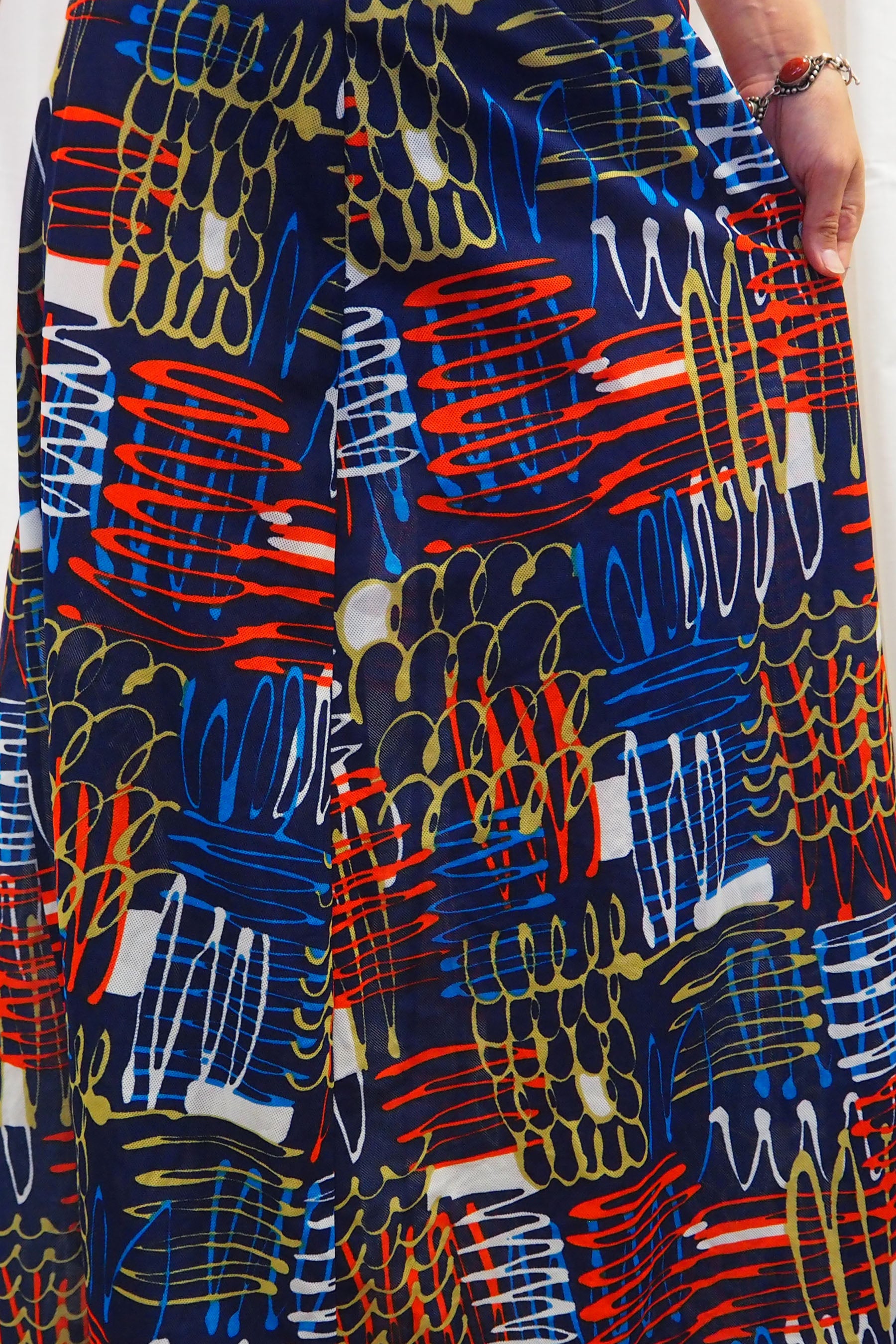 70's Abstract Print Long Skirt Navy/Multi