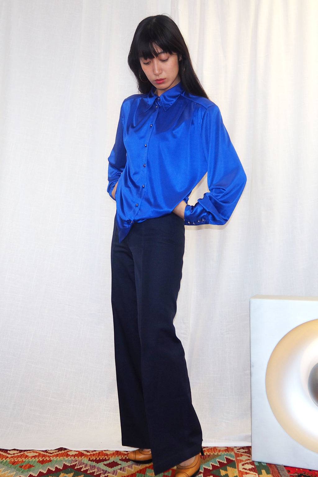 90s YESSICA Satin Shirt Blue