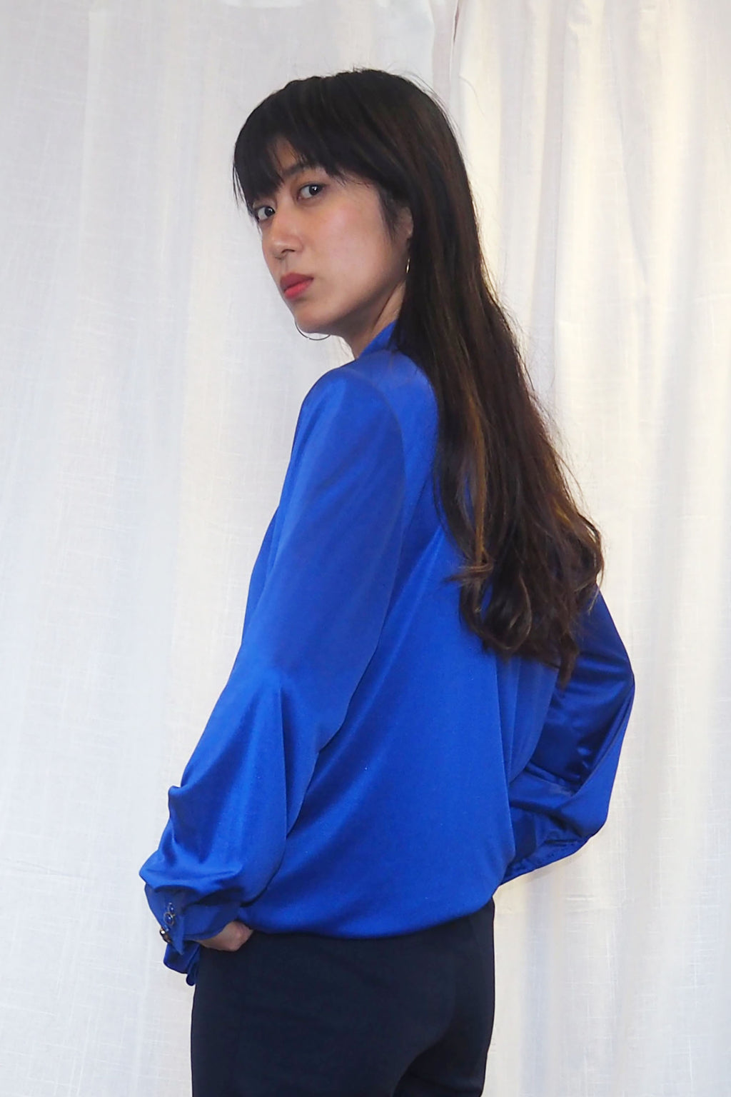 90s YESSICA Satin Shirt Blue