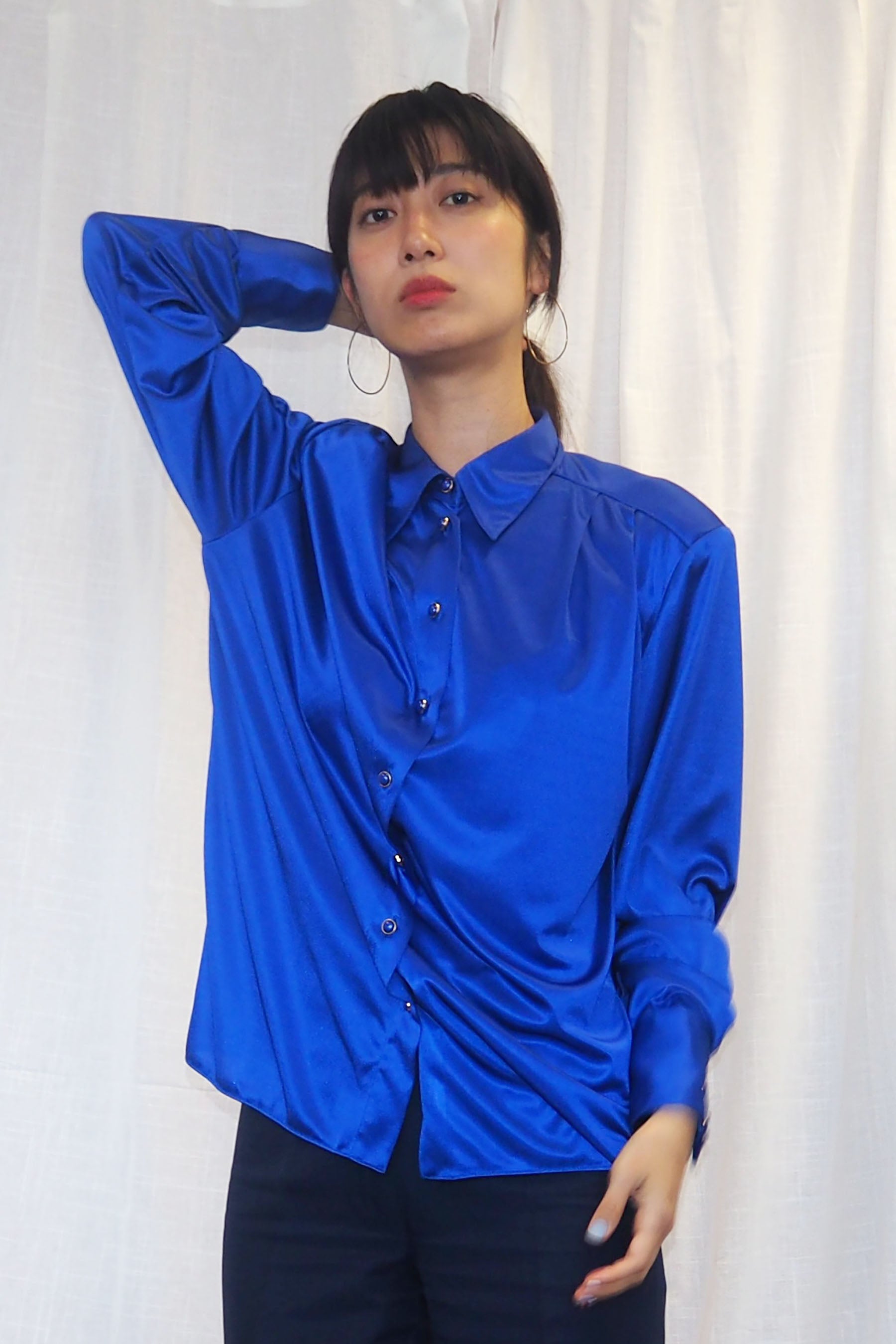 90s YESSICA Satin Shirt Blue