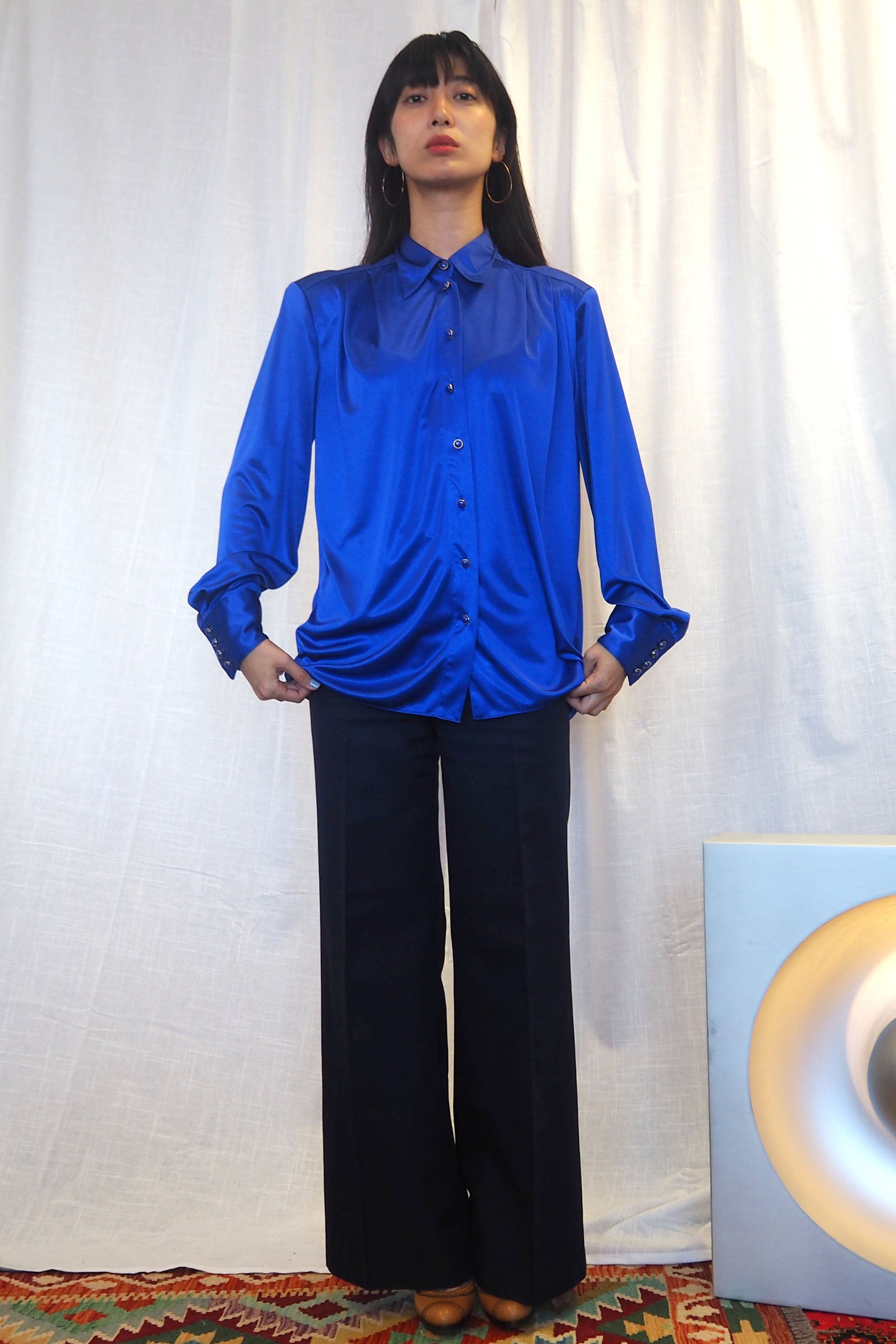 90s YESSICA Satin Shirt Blue