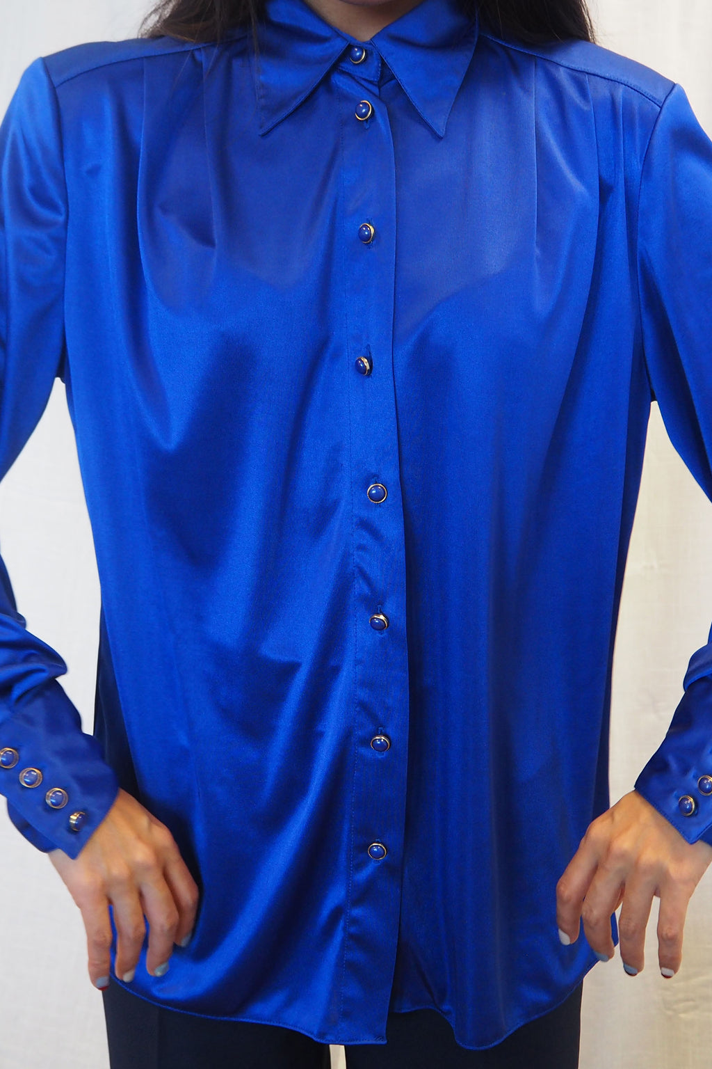 90s YESSICA Satin Shirt Blue
