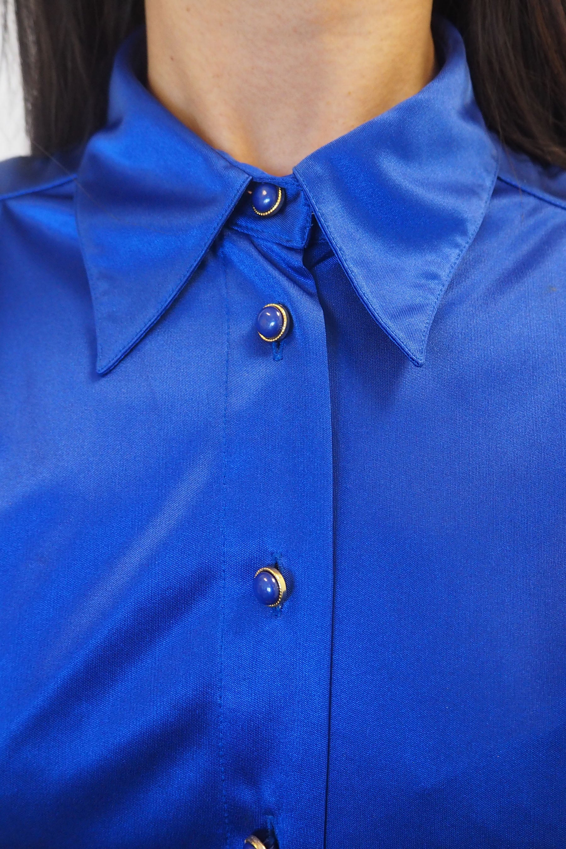 90s YESSICA Satin Shirt Blue