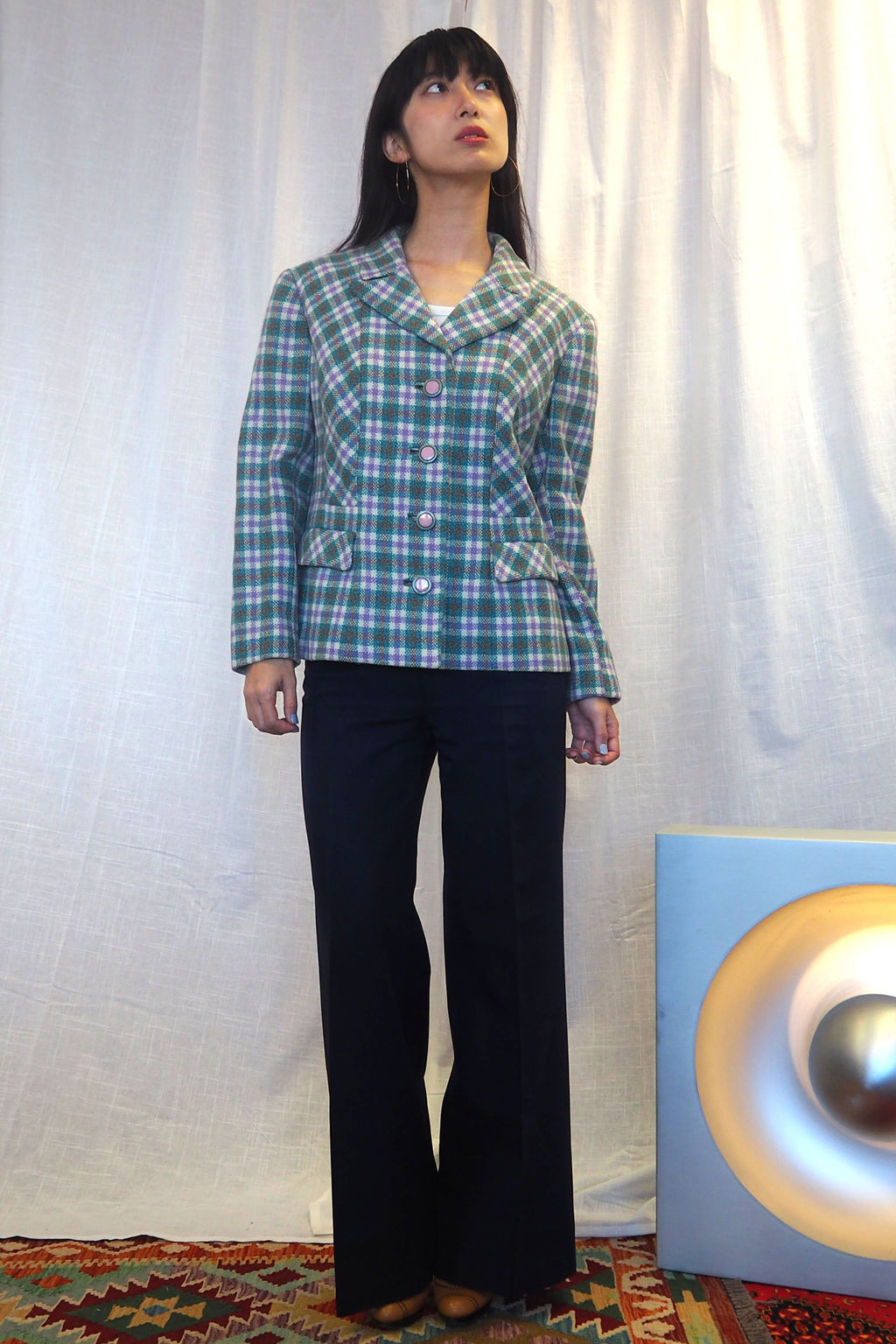 60s Eastex Checked Tweed Jacket Light Green