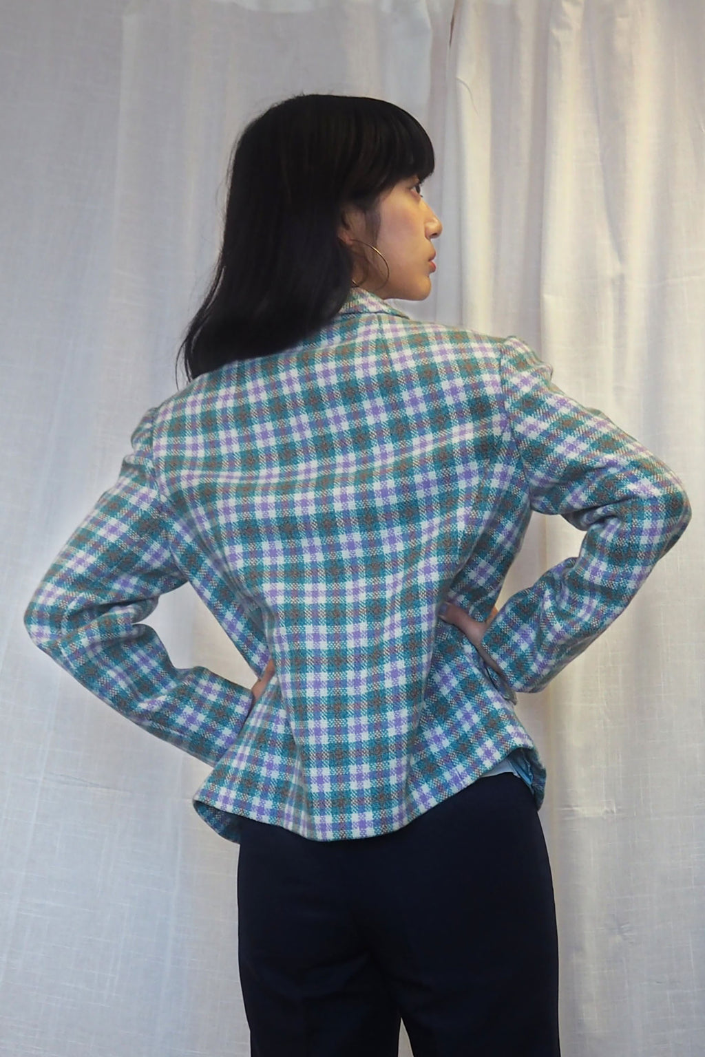 60s Eastex Checked Tweed Jacket Light Green