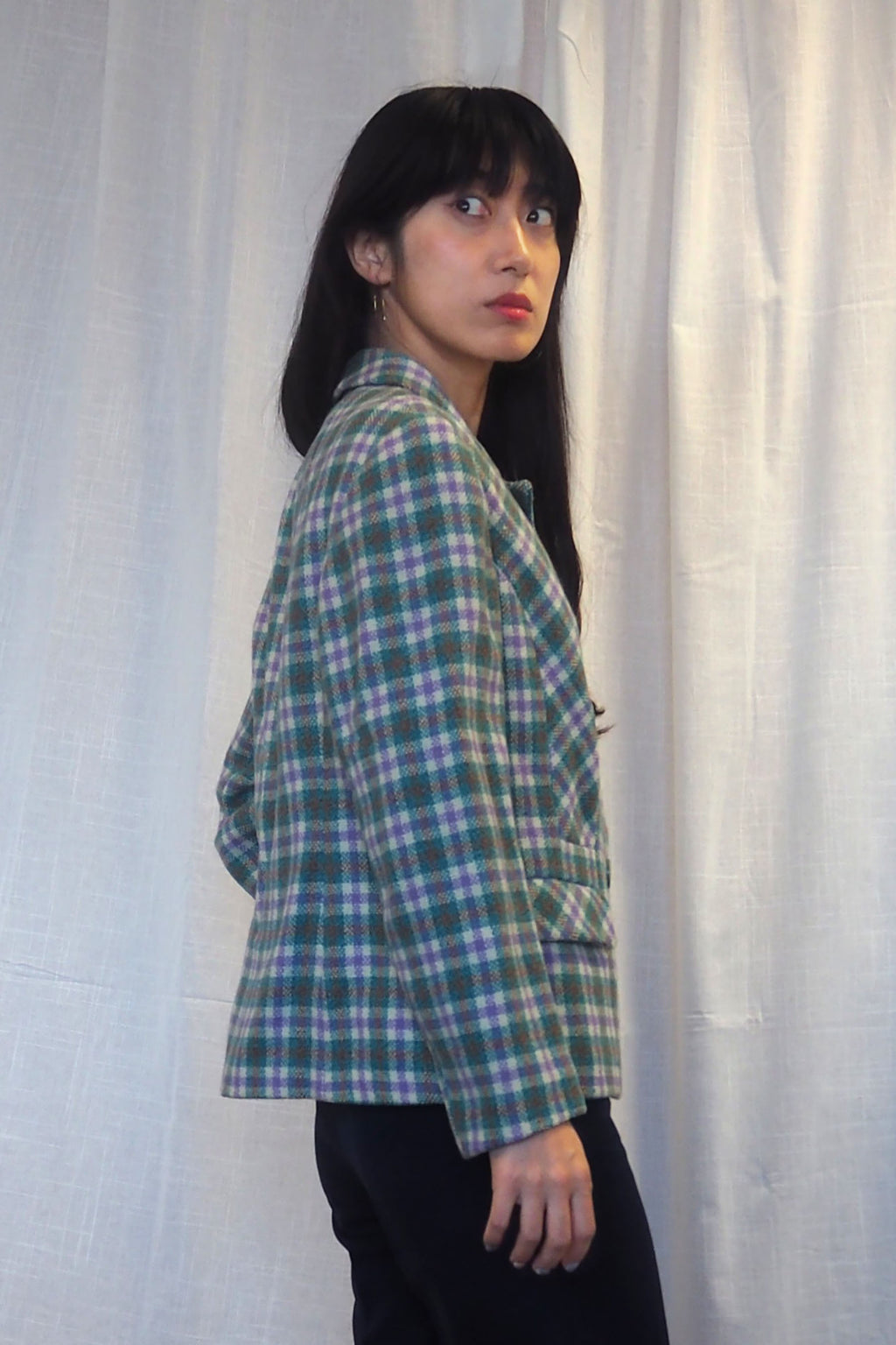 60s Eastex Checked Tweed Jacket Light Green